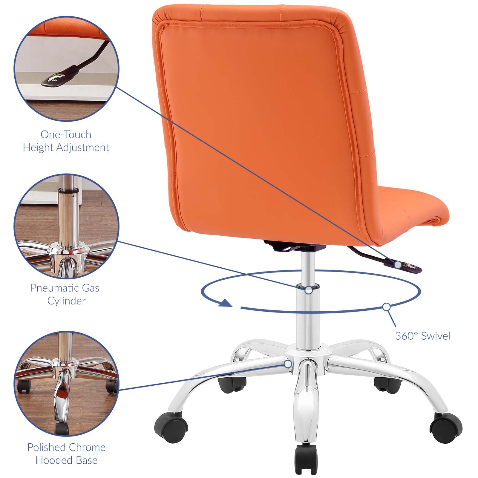 Modway Task Chairs - Prim Armless Mid Back Office Chair Orange
