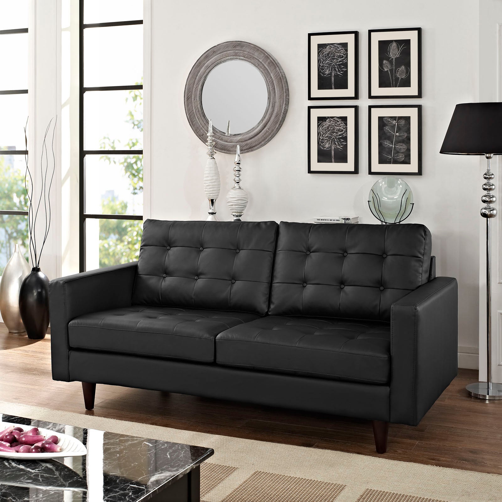 Modway Loveseats - Empress Bonded Leather Loveseat Black
