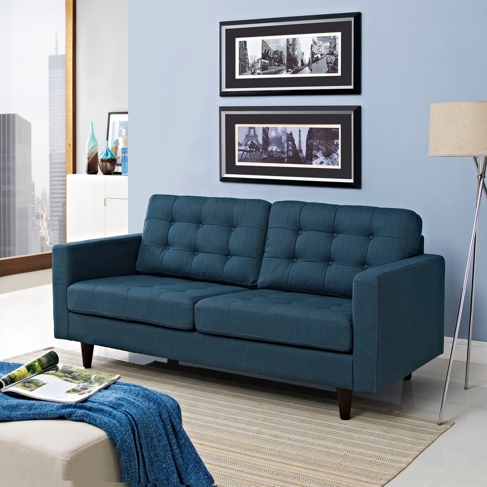 Modway Loveseats - Empress-Upholstered-Fabric-Loveseat-Azure