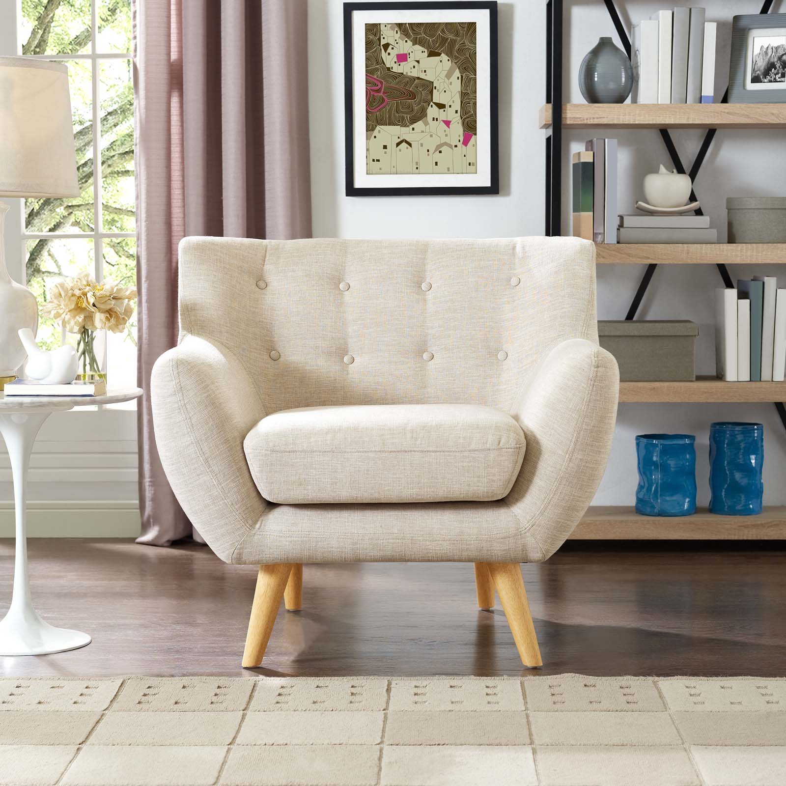 Modway Accent Chairs - Remark Upholstered Fabric Armchair Beige