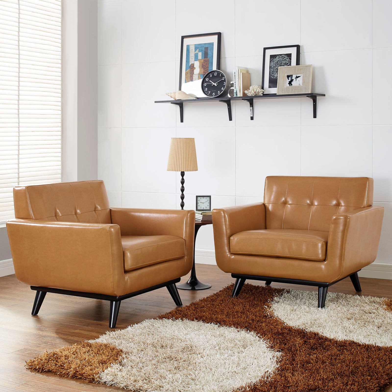 Modway Living Room Sets - Engage Leather Sofa Set Tan
