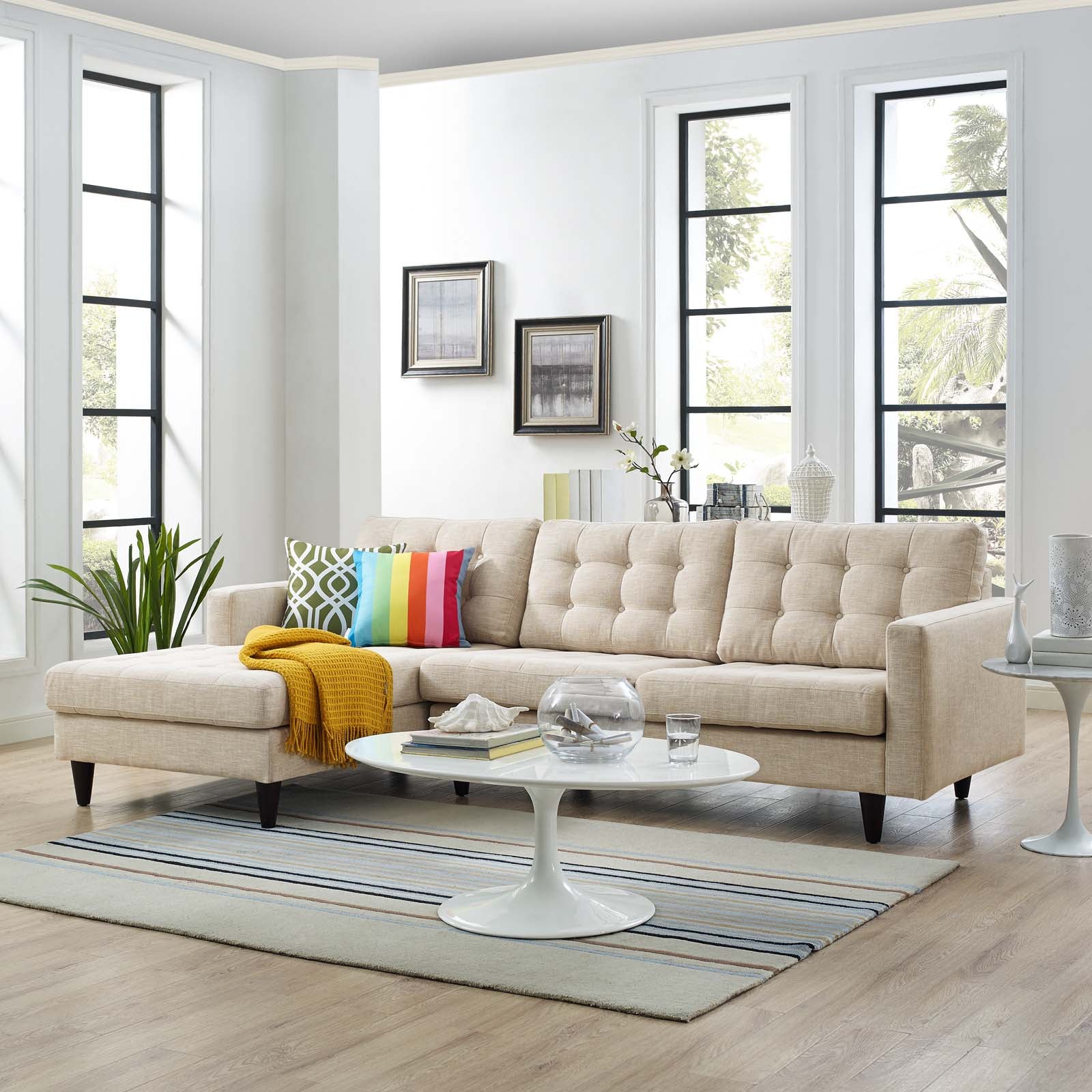 Modway Sectional Sofas - Empress Left-Extended Upholstered Fabric Sectional Sofa Beige