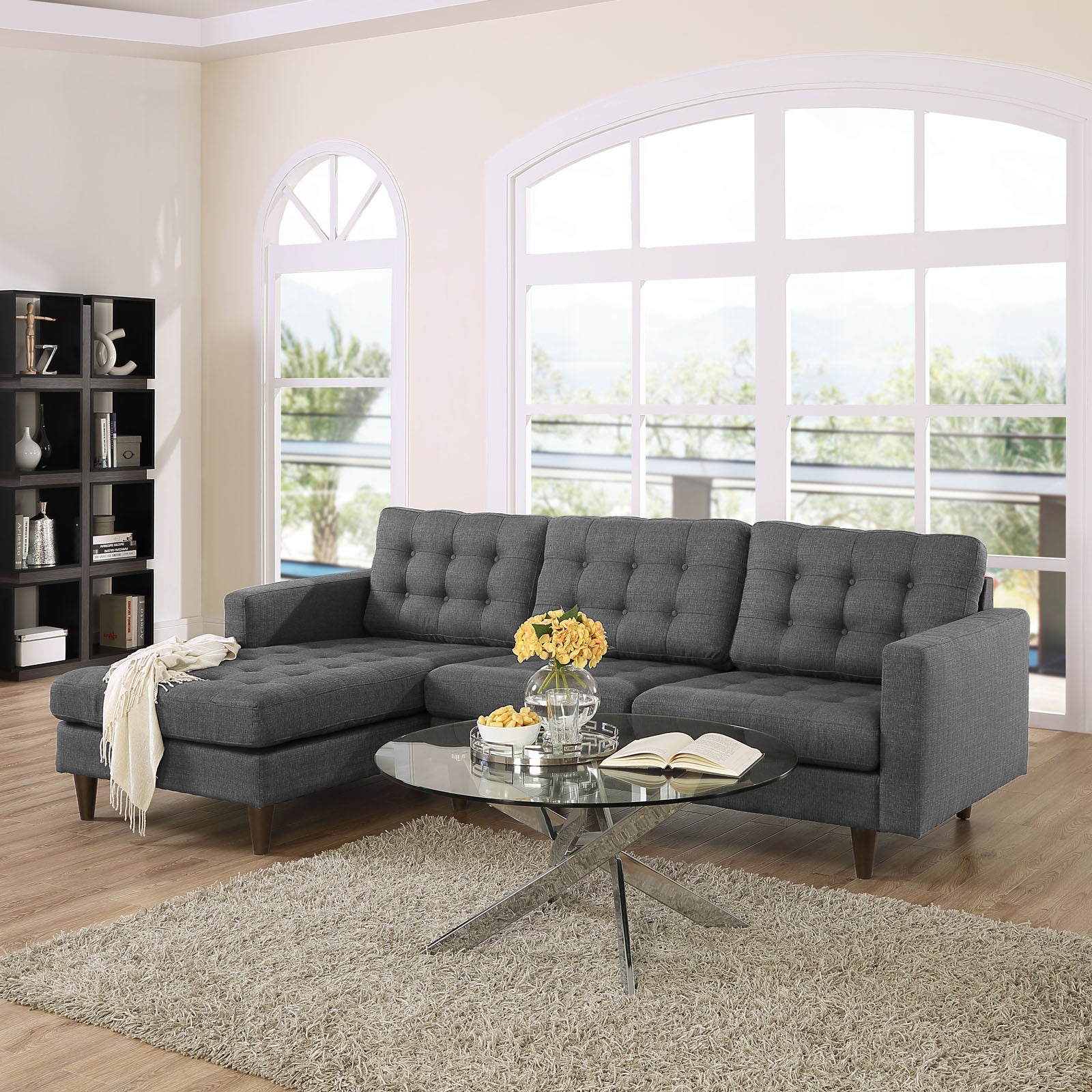 Modway Sectional Sofas - Empress Left-Extended Upholstered Fabric Sectional Sofa Gray