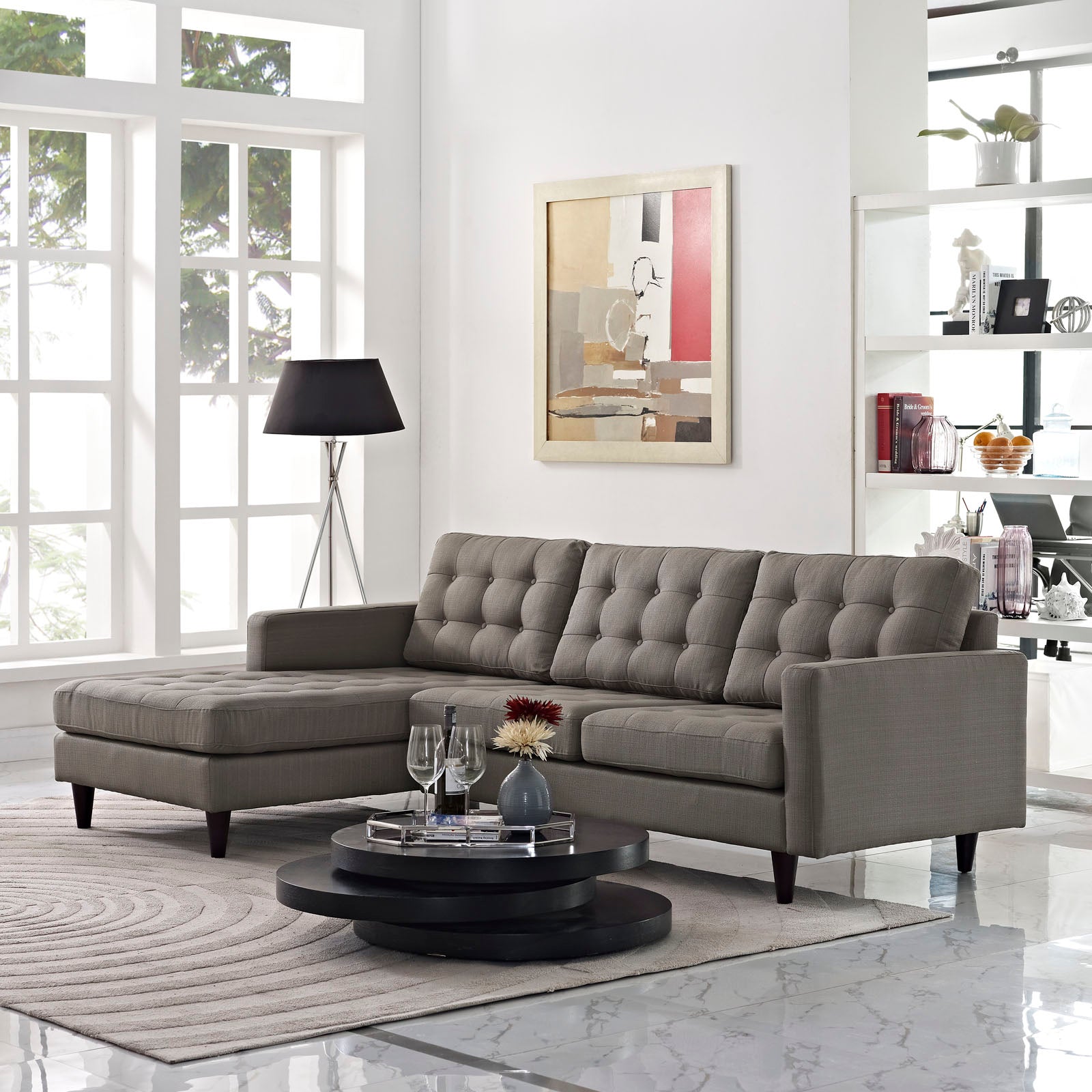 Modway Sectional Sofas - Empress Left Facing Upholstered Fabric Sectional Sofa Granite