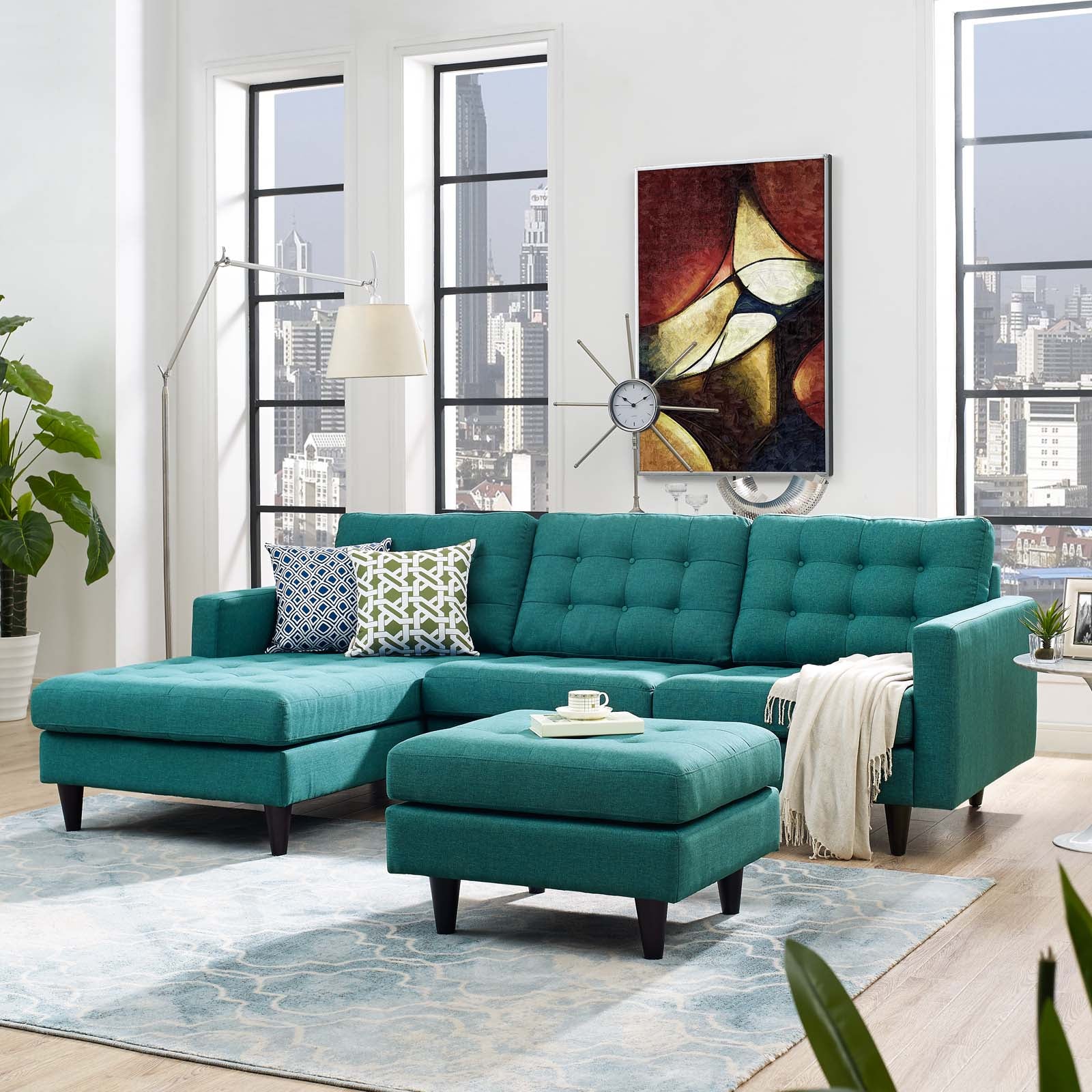 Modway Sectional Sofas - Empress Left-Extended Upholstered Fabric Sectional Sofa Teal