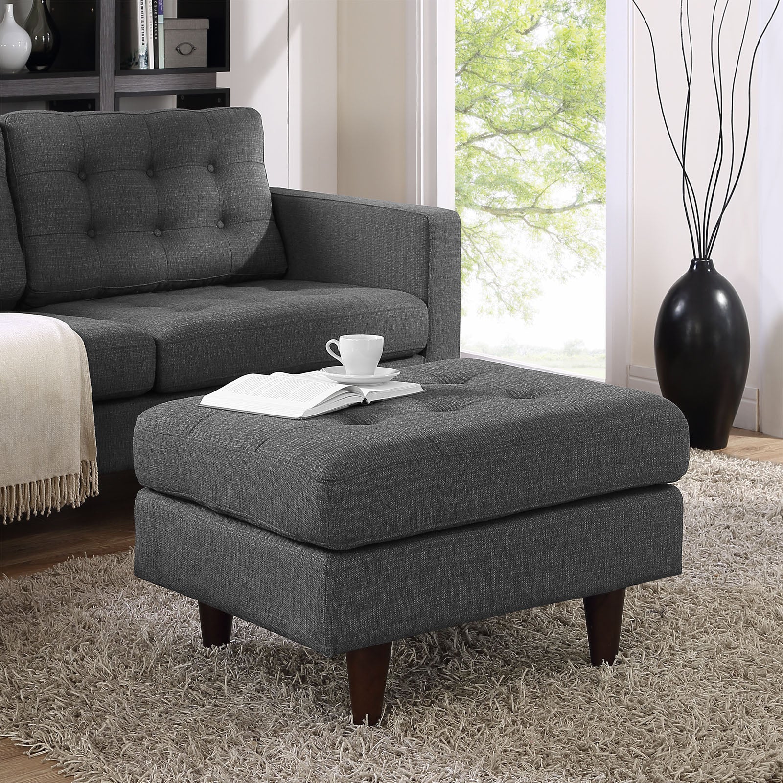 Modway Ottomans & Stools - Empress Upholstered Fabric Ottoman Gray