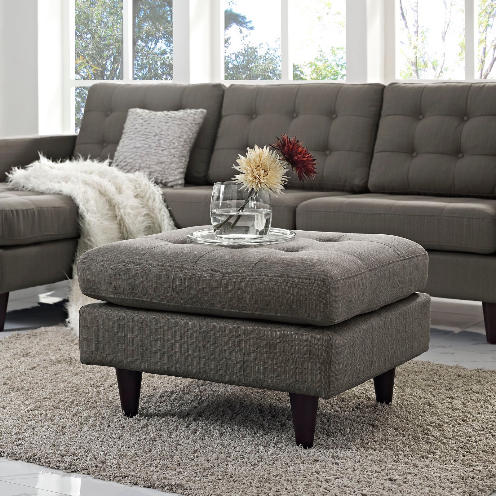 Modway Ottomans & Stools - Empress Upholstered Fabric Ottoman Granite
