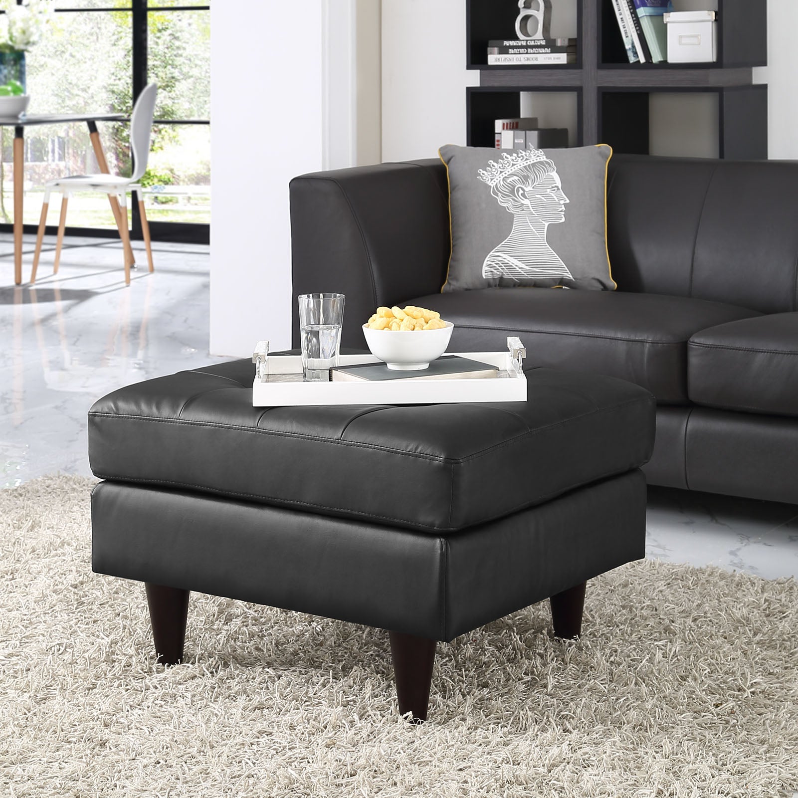 Modway Ottomans & Stools - Empress Bonded Leather Ottoman Black