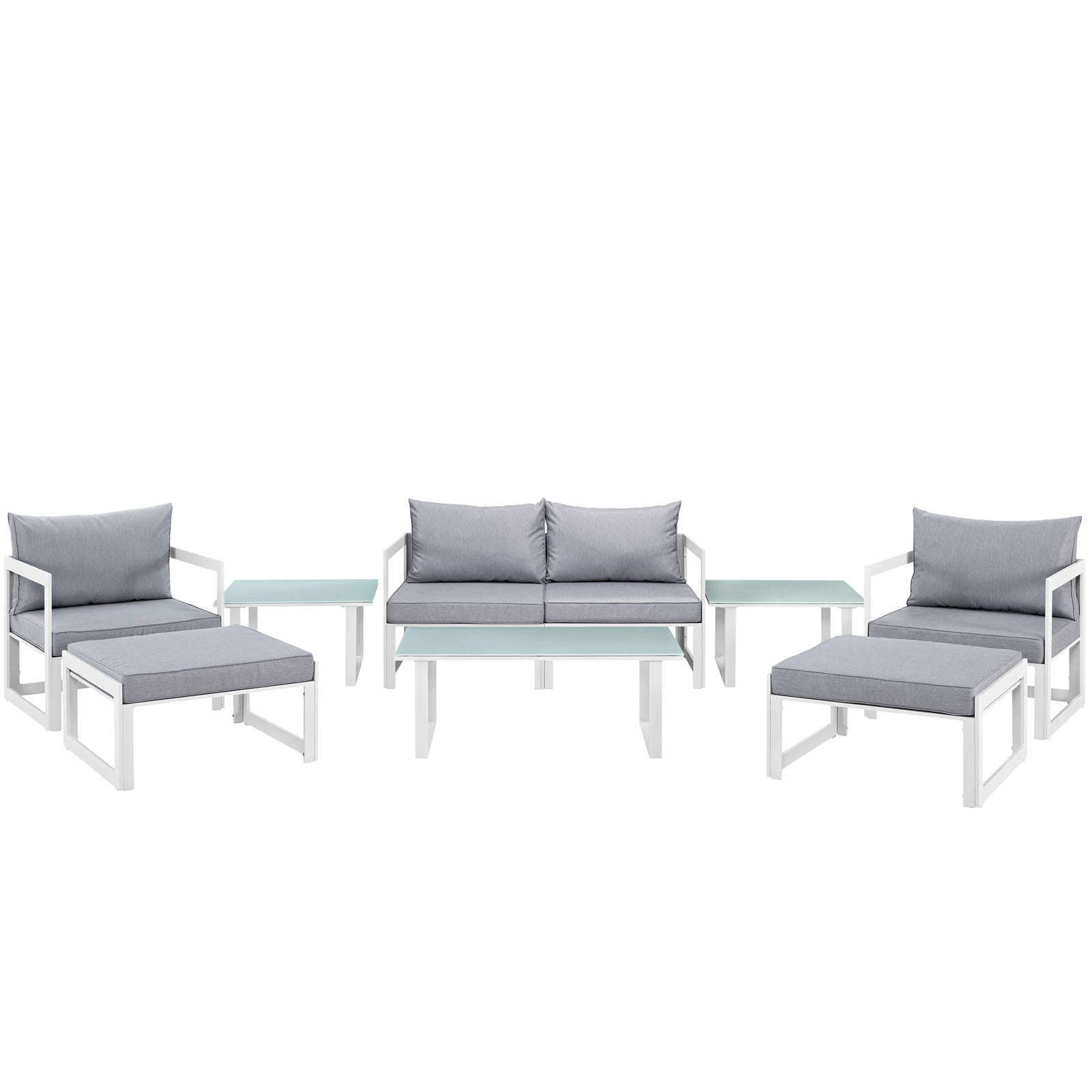Modway Outdoor Conversation Sets - Fortuna 9 Piece Outdoor 179"W Patio Sectional Sofa Set White Gray