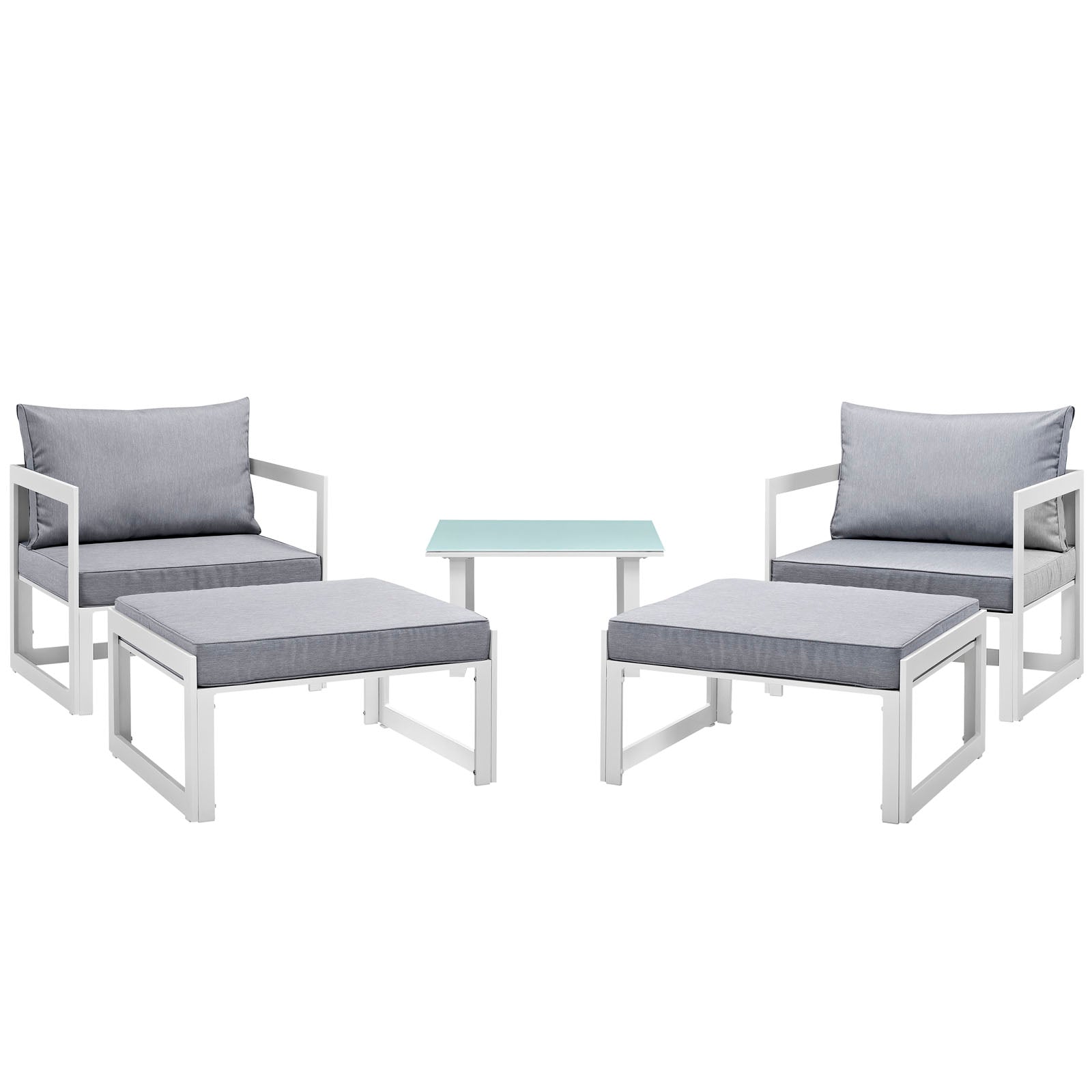 Modway Outdoor Conversation Sets - Fortuna 5 Piece Outdoor Patio Sectional Sofa Set White Gray