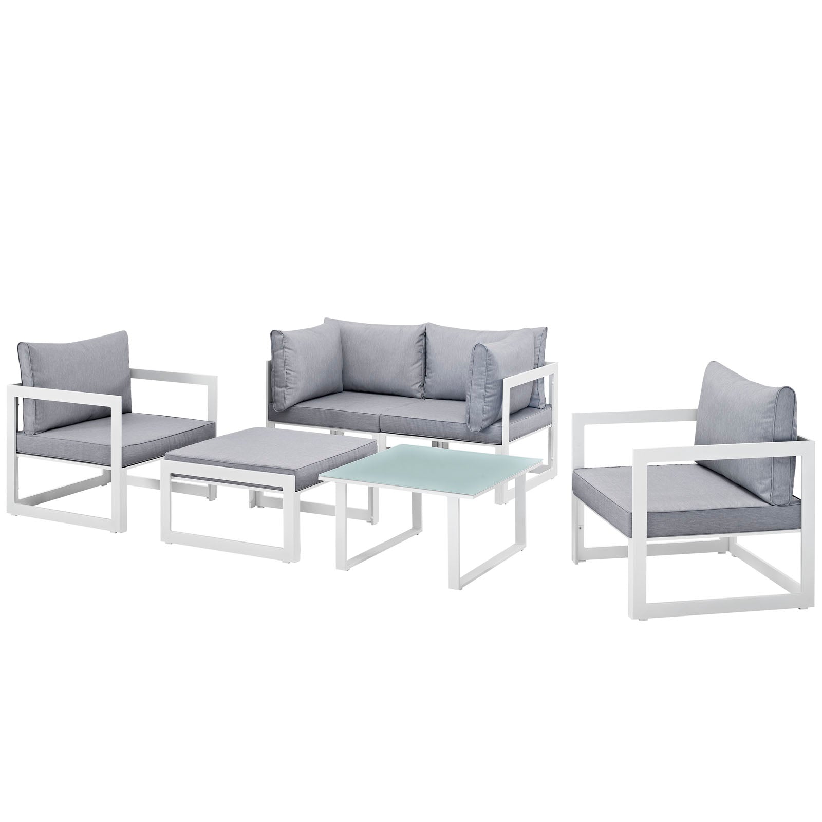 Modway Outdoor Conversation Sets - Fortuna 6 Piece Outdoor 32.5 " H Patio Sectional Sofa Set White Gray