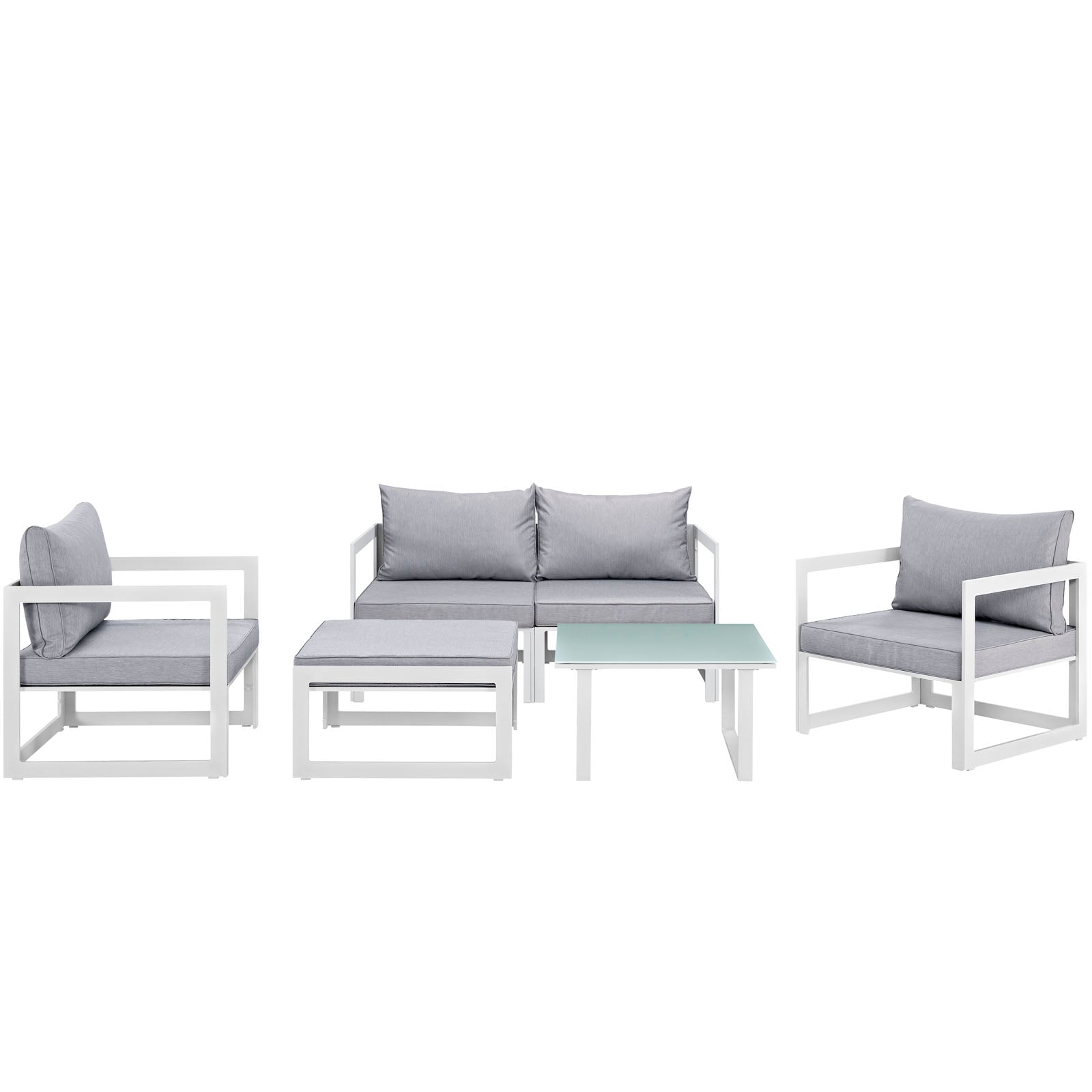 Modway Outdoor Conversation Sets - Fortuna 6 Piece Outdoor 32.5 " H Patio Sectional Sofa Set White Gray