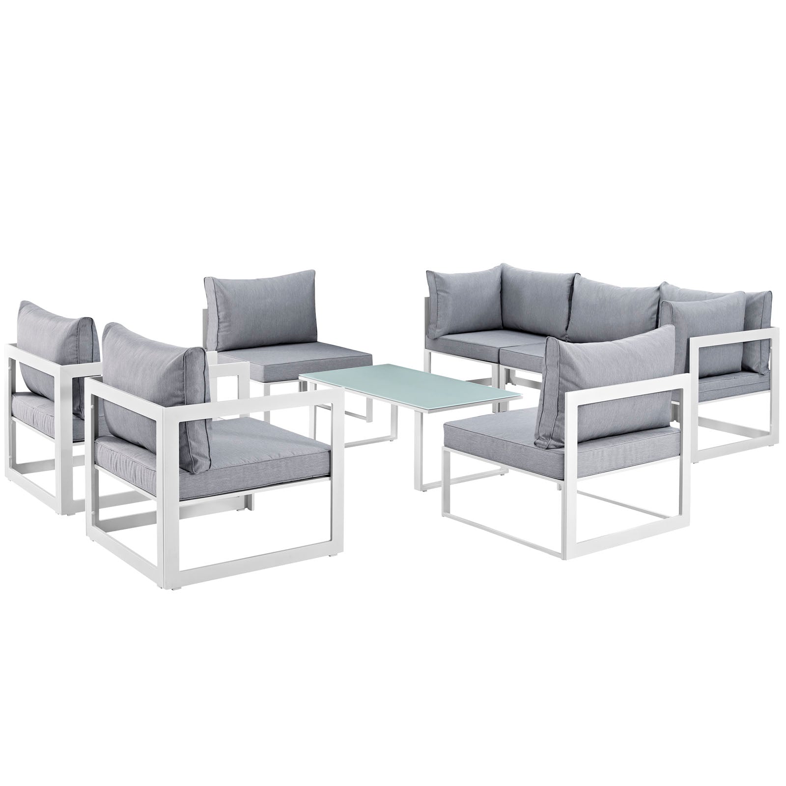 Modway Outdoor Conversation Sets - Fortuna 8 Piece Outdoor 91"W Patio Sectional Sofa Set White Gray