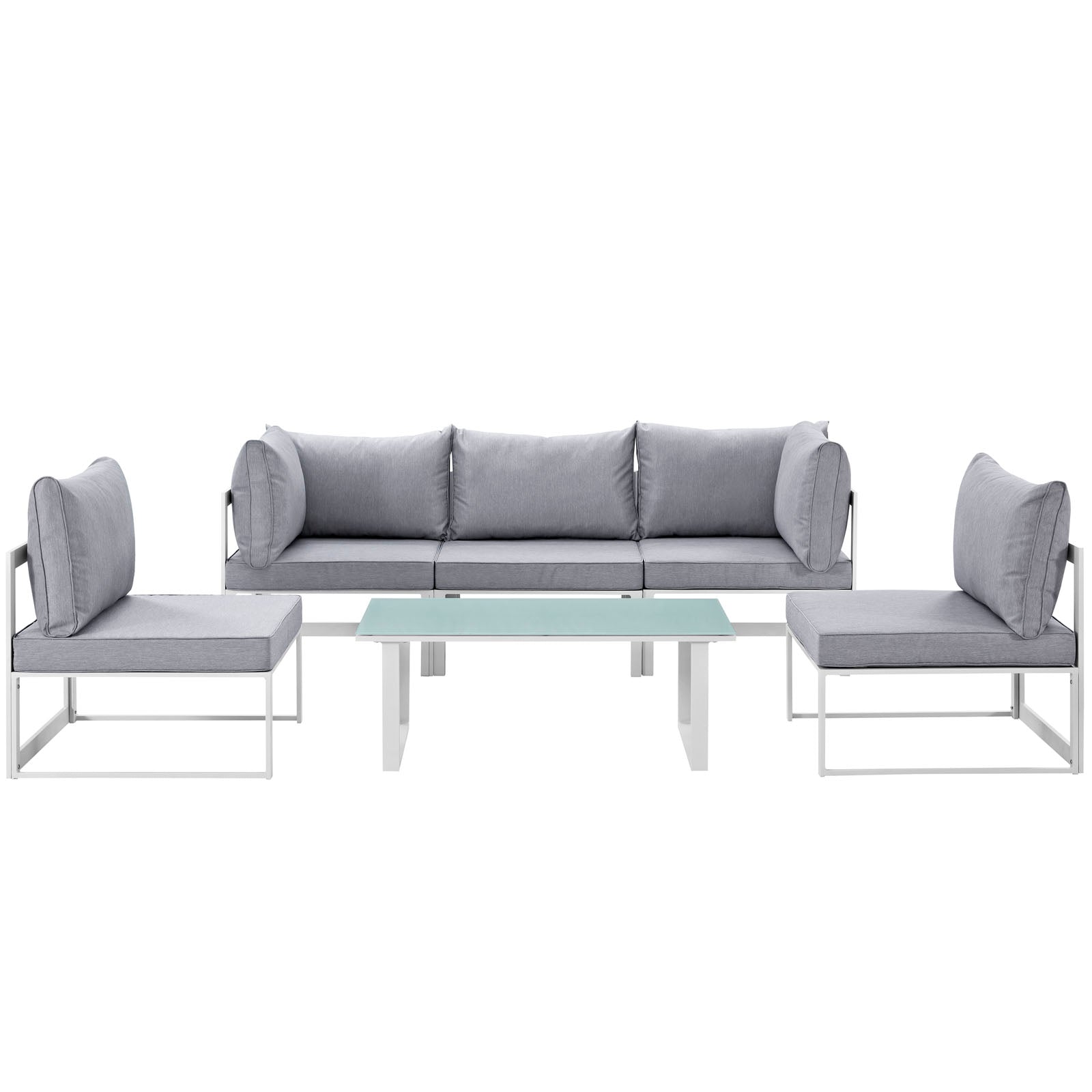 Modway Outdoor Conversation Sets - Fortuna 6 Piece Outdoor Patio Sectional Sofa Set White & Gray