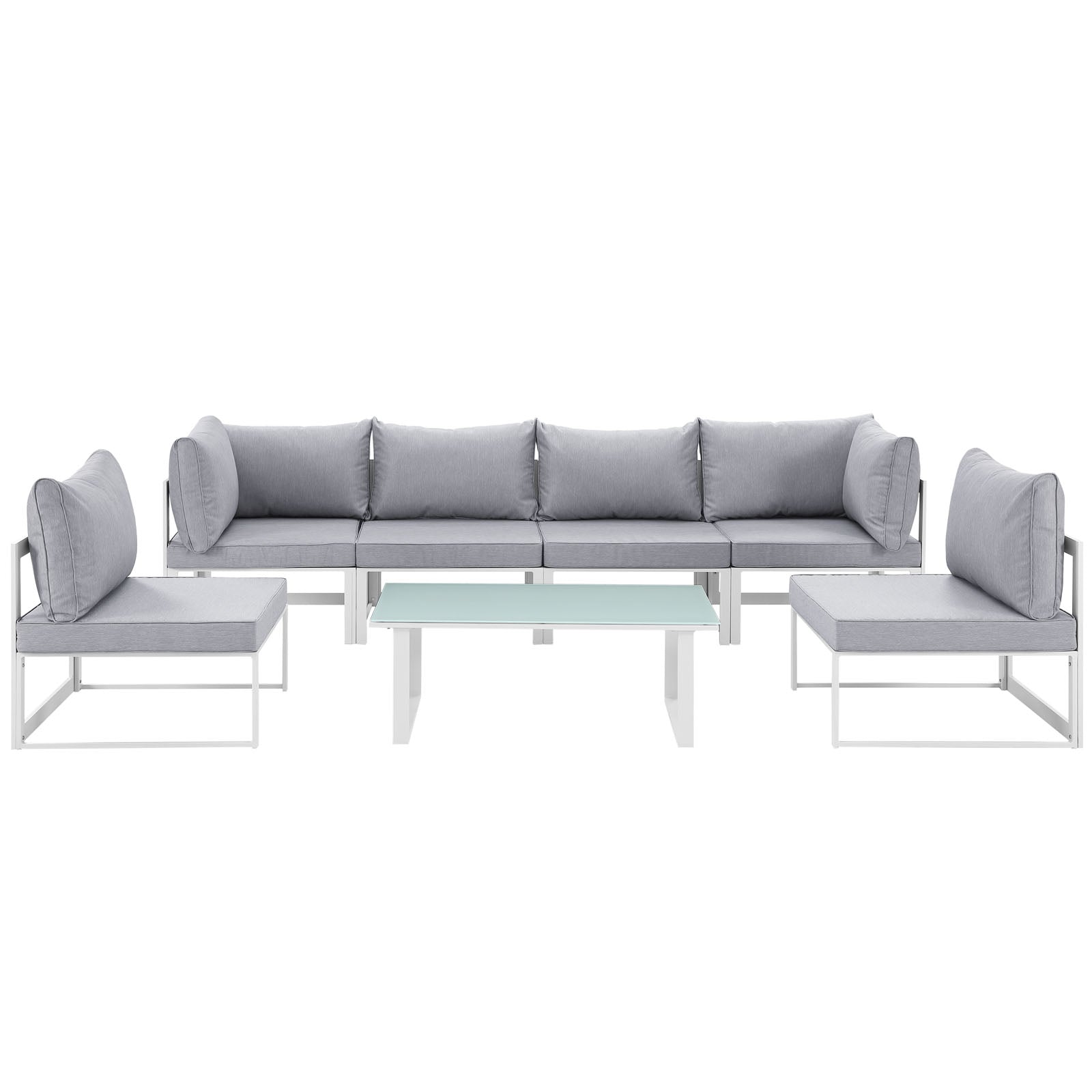 Modway Outdoor Conversation Sets - Fortuna 7 Piece Outdoor 60"D Patio Sectional Sofa Set White Gray