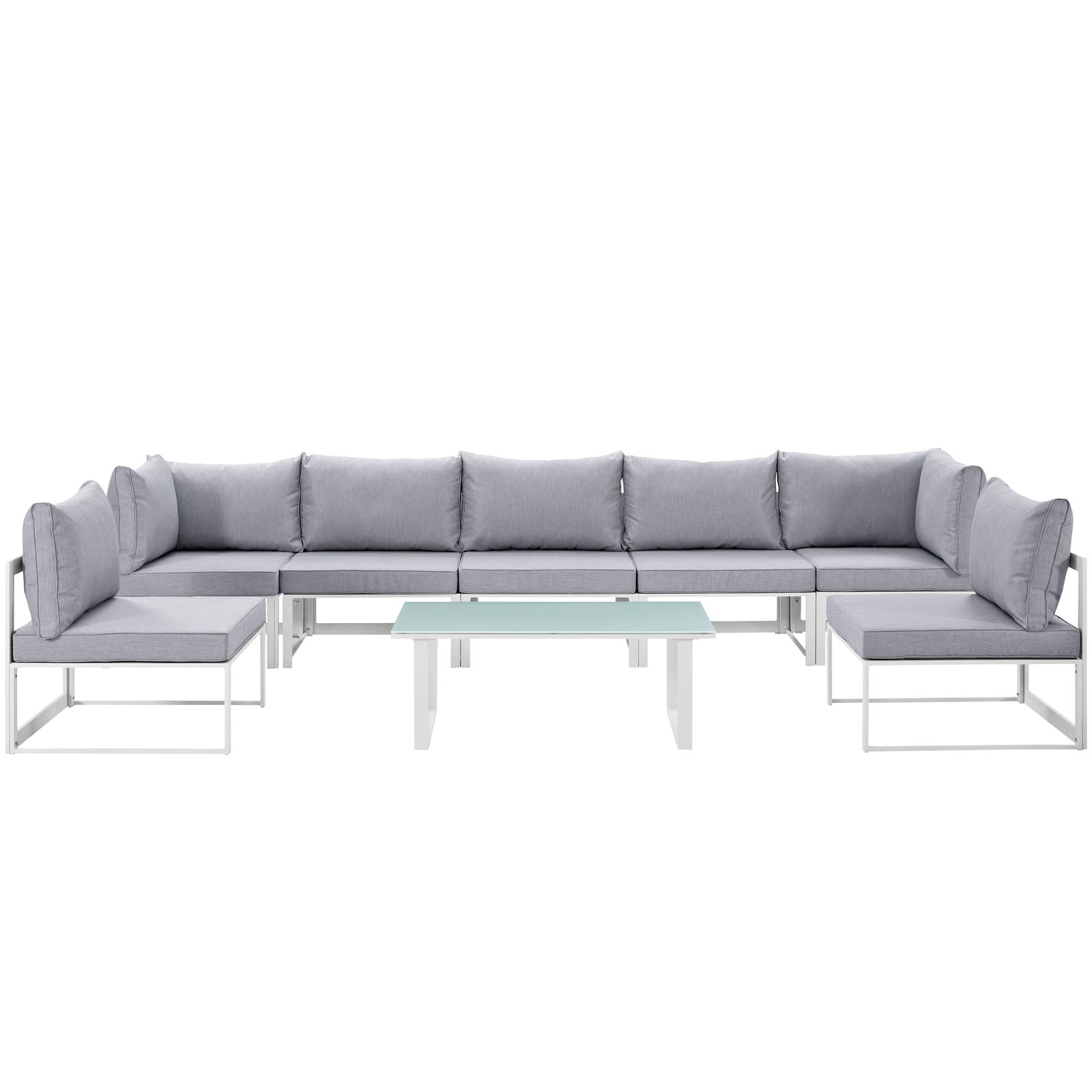 Modway Outdoor Conversation Sets - Fortuna 8 Piece Outdoor 60"D Patio Sectional Sofa Set White Gray