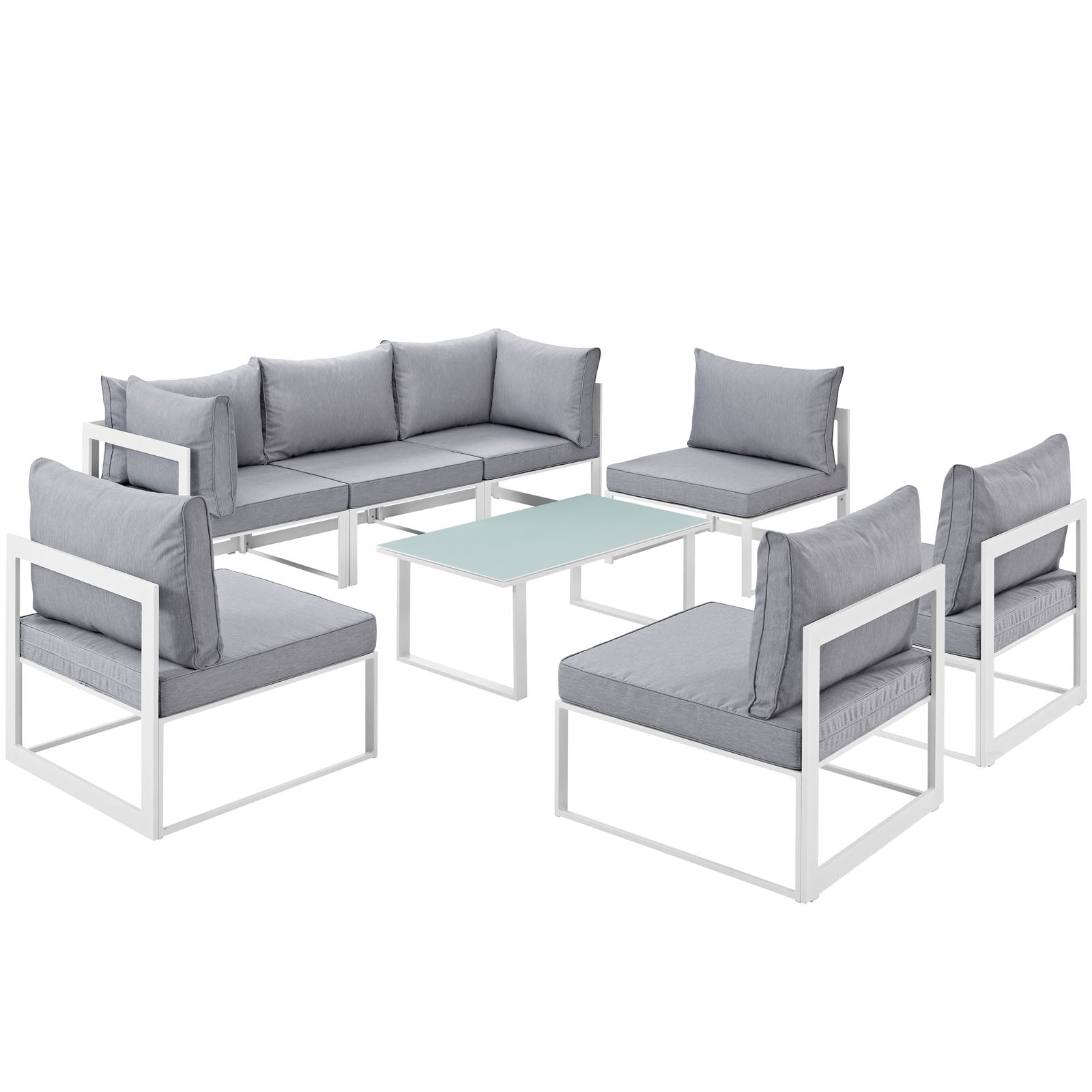 Modway Outdoor Conversation Sets - Fortuna 8 Piece Outdoor 60"D Patio Sectional Sofa Set White Gray
