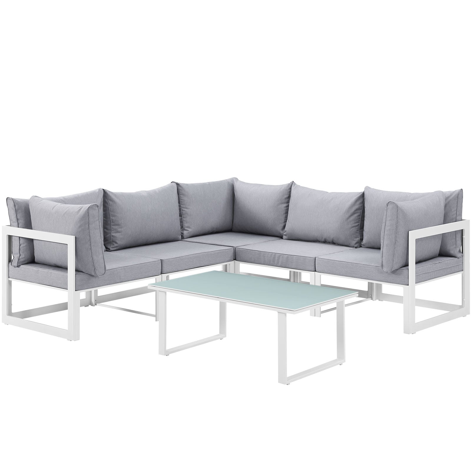 Modway Outdoor Conversation Sets - Fortuna 6 Piece Outdoor 90"W Patio Sectional Sofa Set White Gray