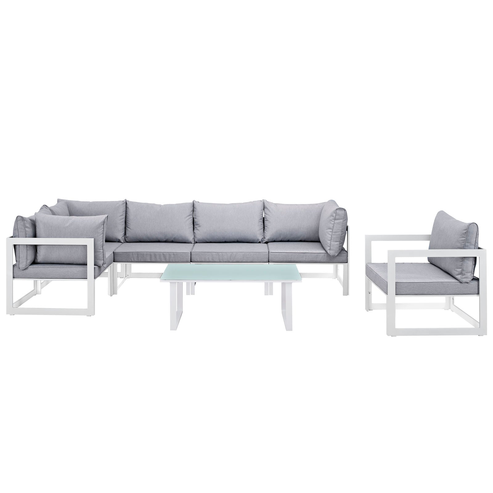 Modway Outdoor Conversation Sets - Fortuna 7 Piece Outdoor 150"W Patio Sectional Sofa Set White Gray