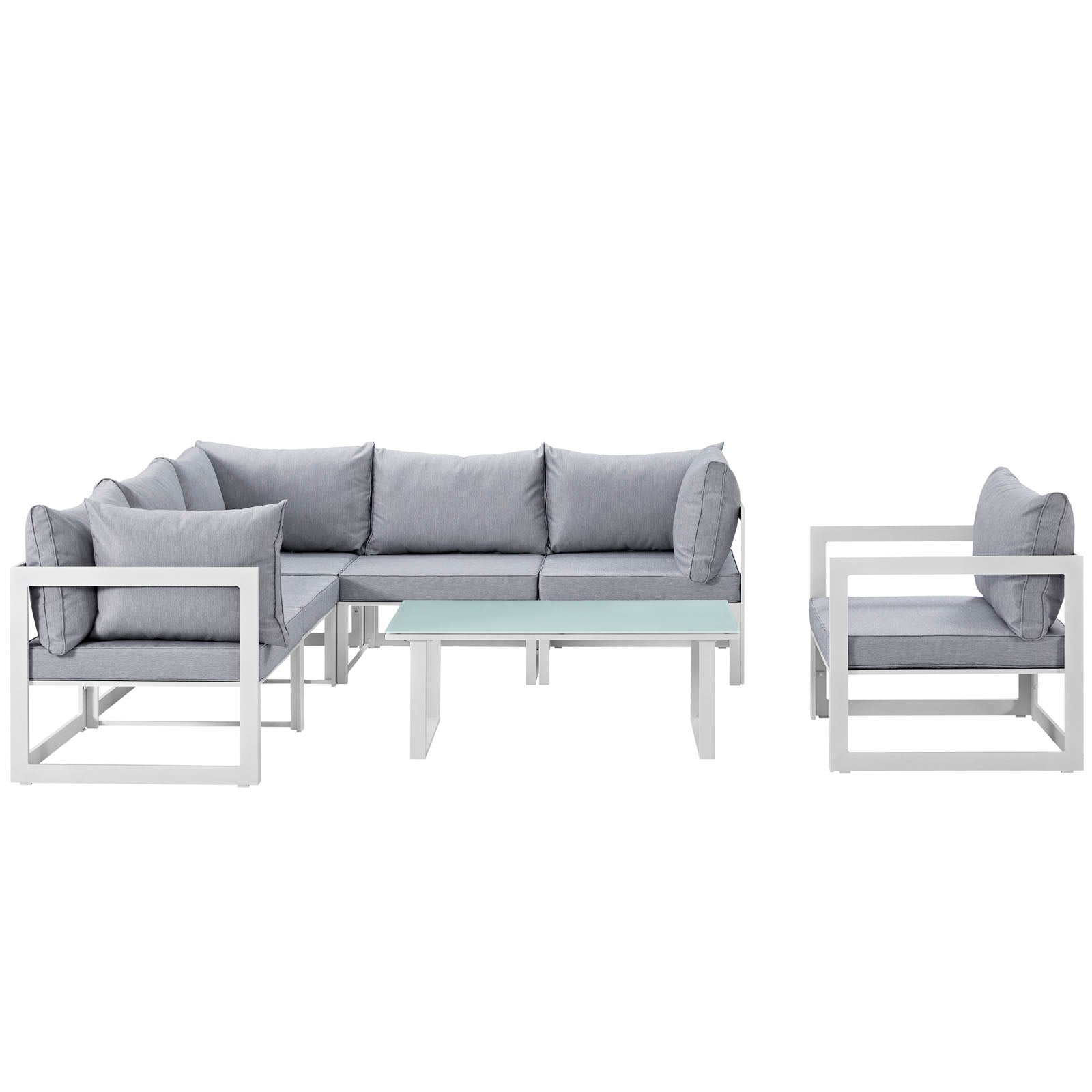 Modway Outdoor Conversation Sets - Fortuna 7 Piece Outdoor 150"W Patio Sectional Sofa Set White Gray