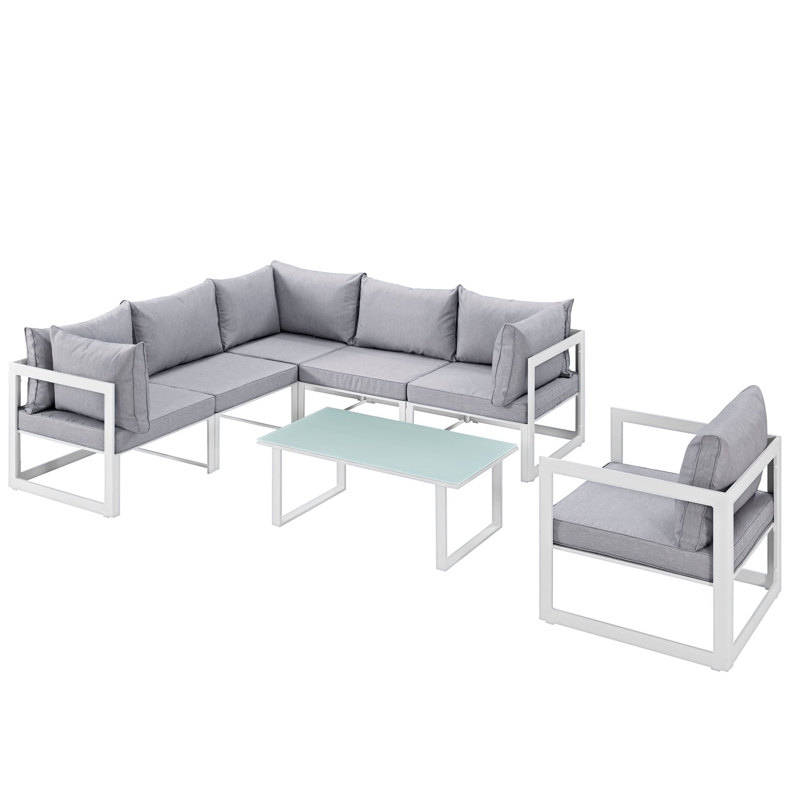 Modway Outdoor Conversation Sets - Fortuna 7 Piece Outdoor 150"W Patio Sectional Sofa Set White Gray