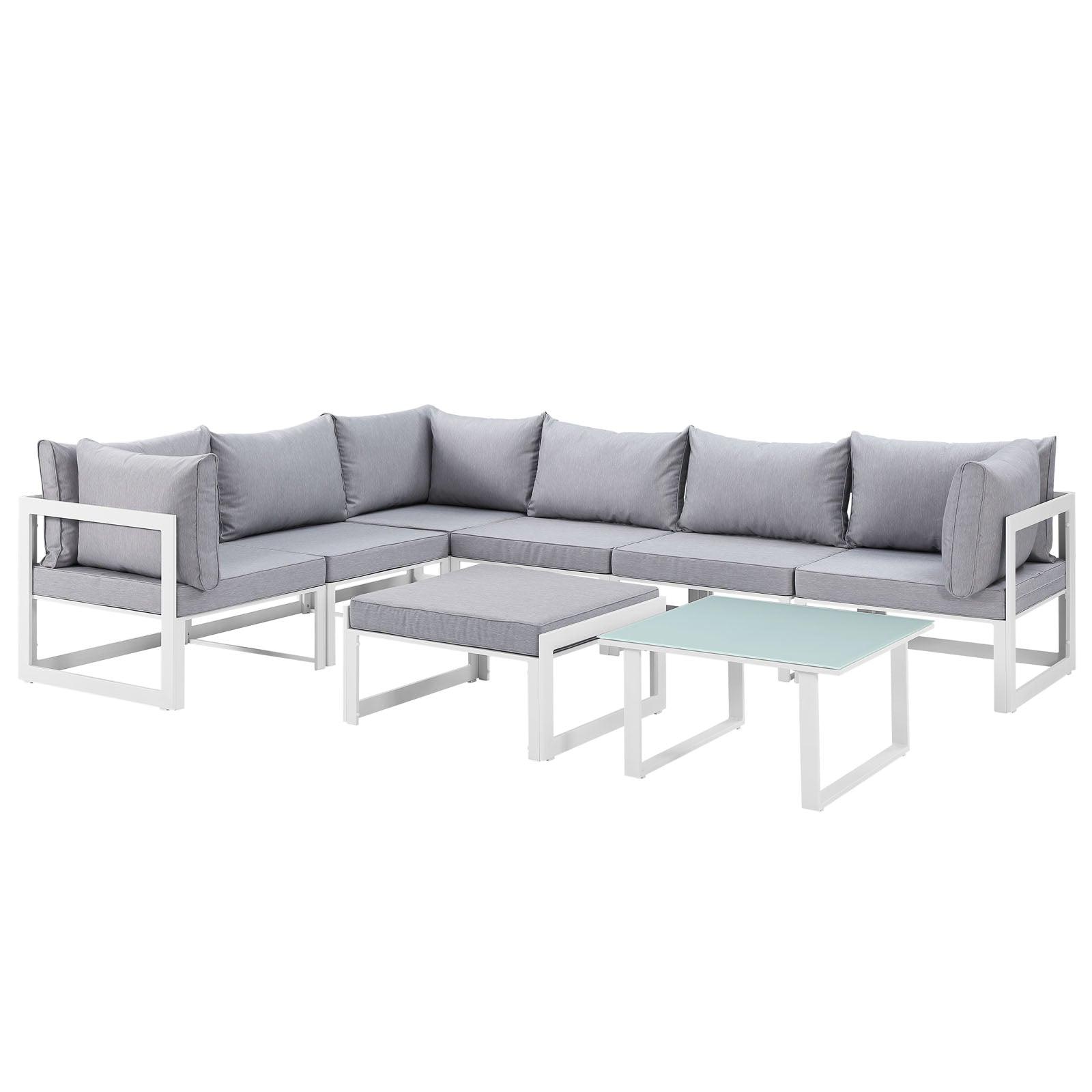 Modway Outdoor Conversation Sets - Fortuna 8 Piece Outdoor 120"W Patio Sectional Sofa Set White Gray