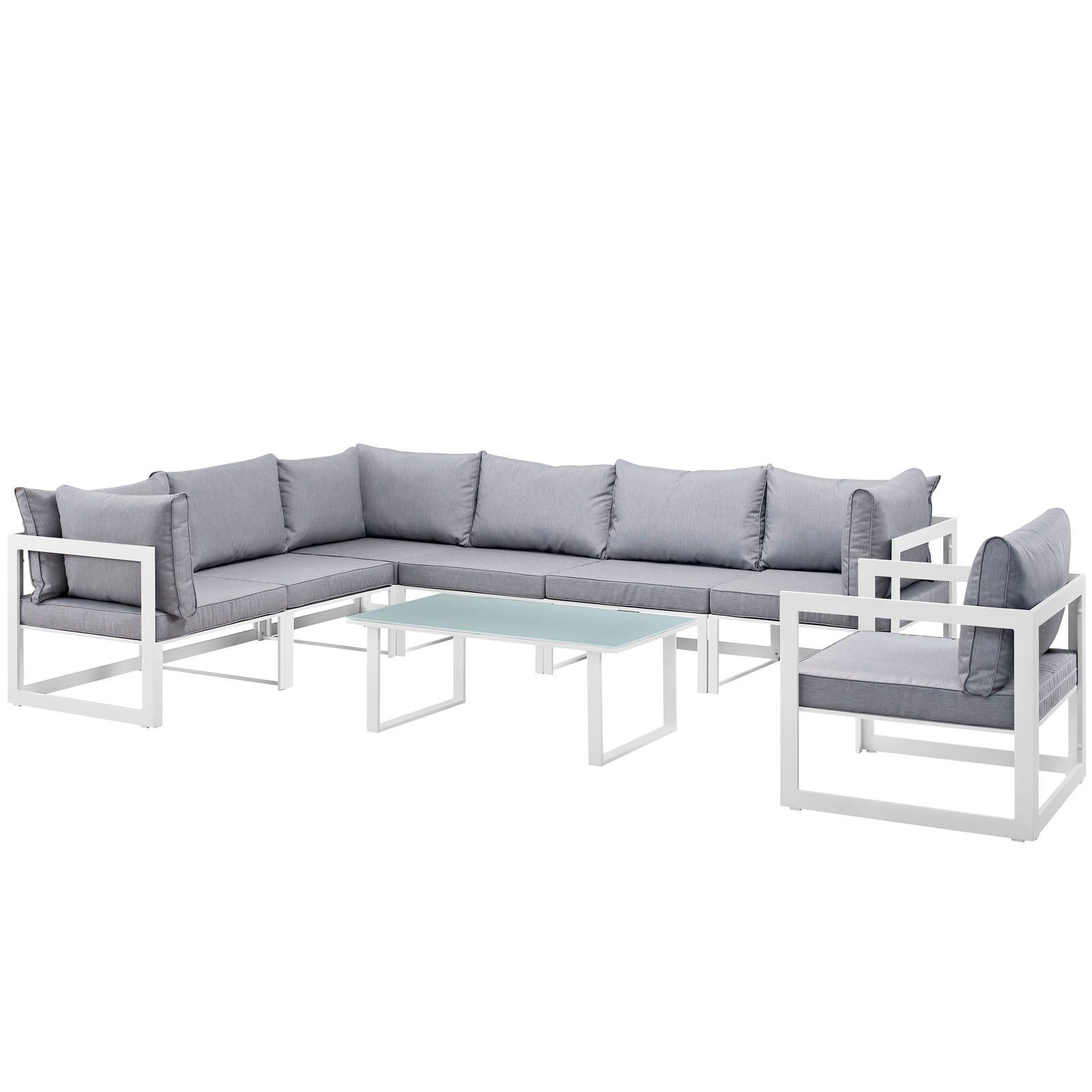 Modway Outdoor Conversation Sets - Fortuna 8 Piece Outdoor 150"W Patio Sectional Sofa Set White Gray