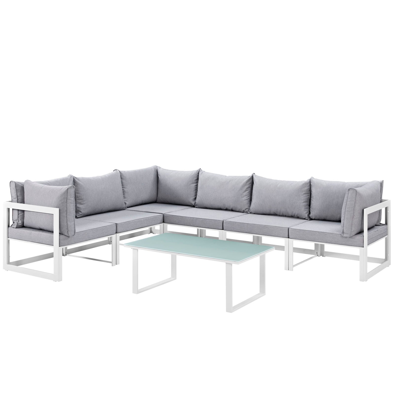 Modway Outdoor Conversation Sets - Fortuna 7 Piece Outdoor 120"W Patio Sectional Sofa Set White Gray
