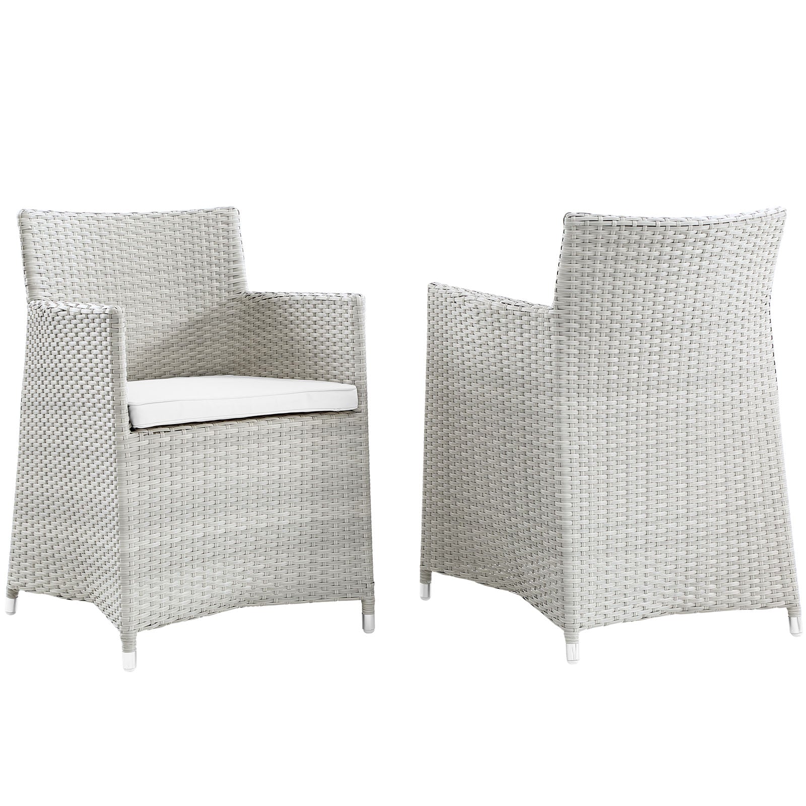 Modway Outdoor Dining Chairs - Junction Armchair Outdoor Patio Wicker Set of 2 Gray White