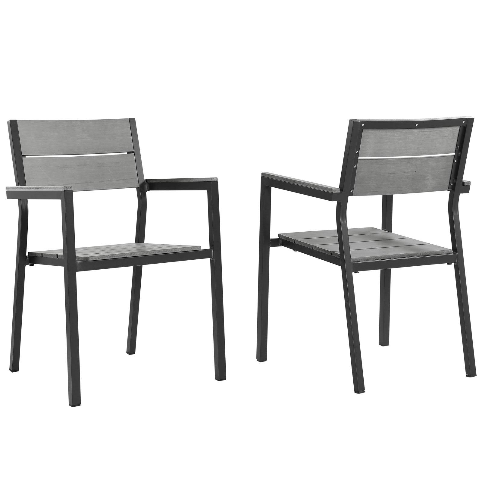 Modway Outdoor Dining Chairs - Maine Dining Armchair Outdoor Patio Brown & Gray (Set of 2)