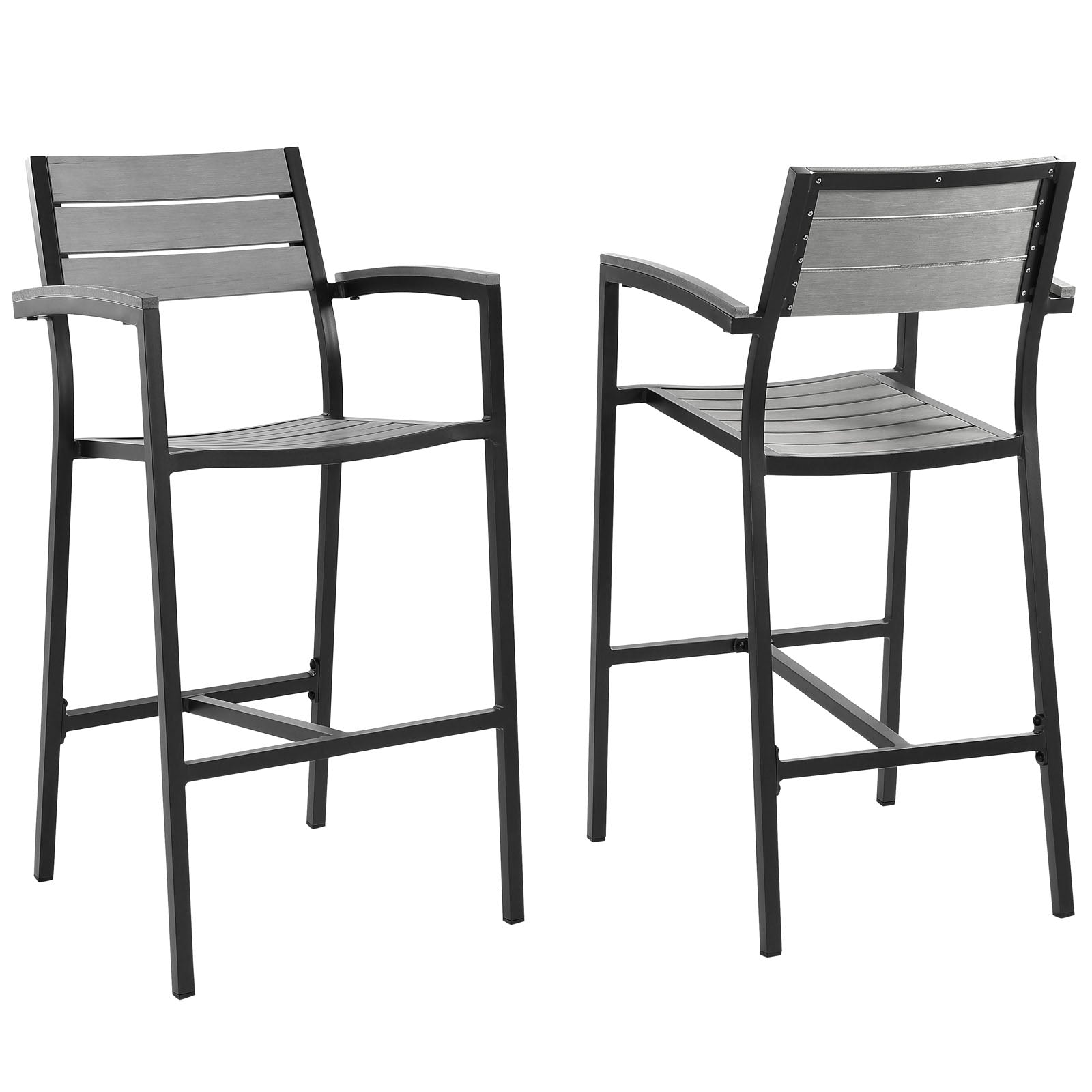 Modway Outdoor Barstools - Maine Bar Stool Outdoor Patio Brown & Gray (Set Of 2)