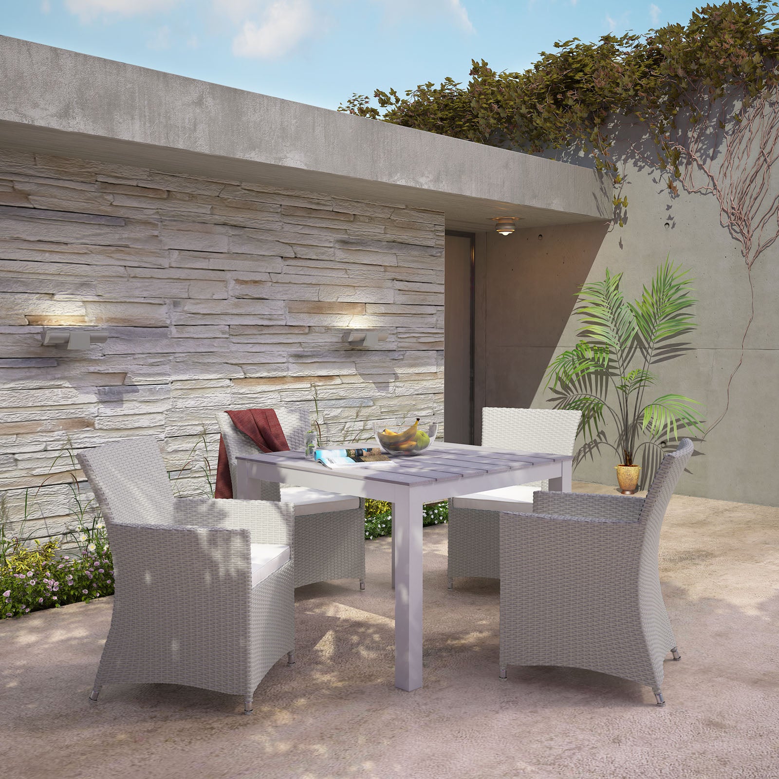 Modway Outdoor Dining Sets - Junction 5 Piece Outdoor 85.5"W Patio Dining Set Gray White