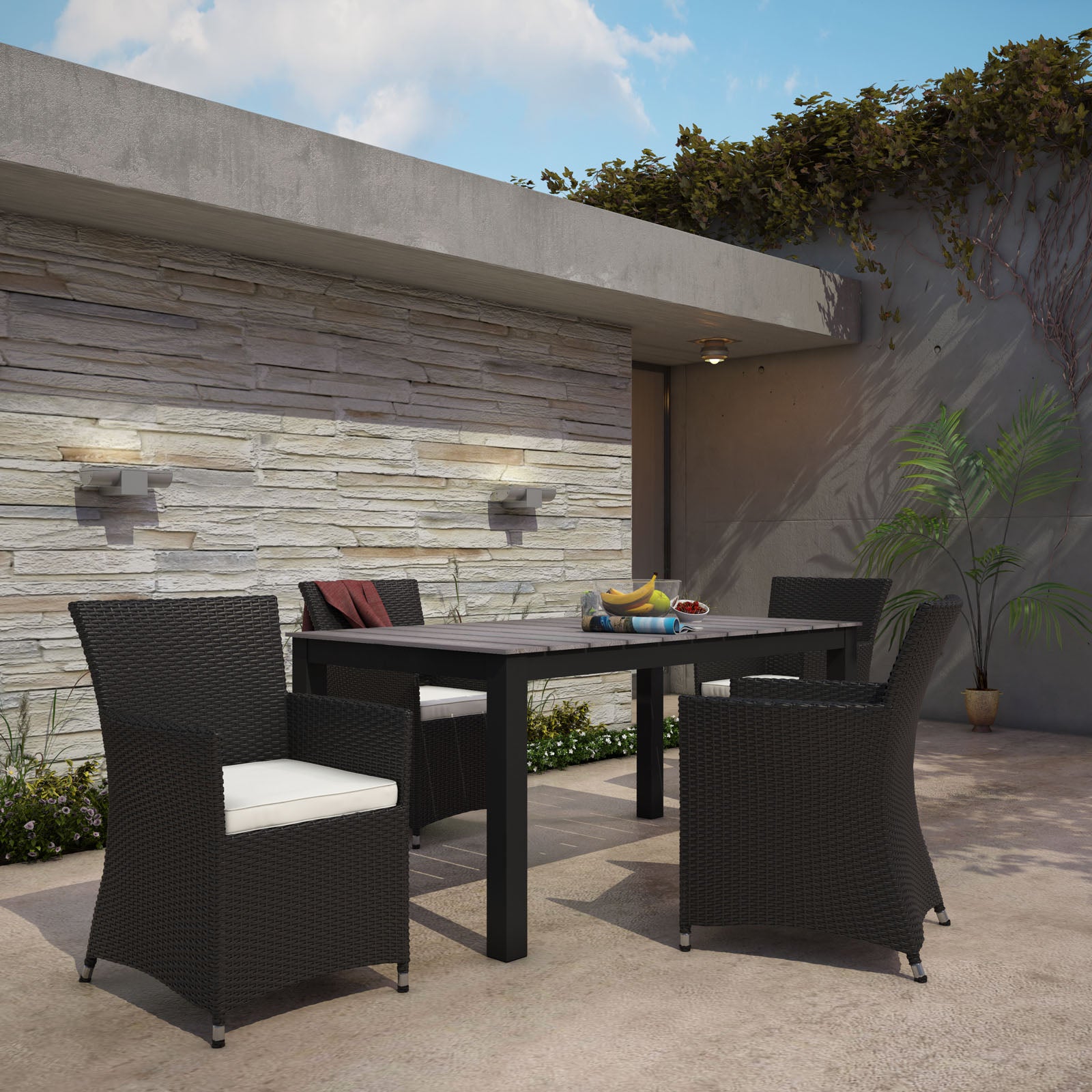 Modway Outdoor Dining Sets - Junction 5 Piece Outdoor Patio Dining Set Brown White