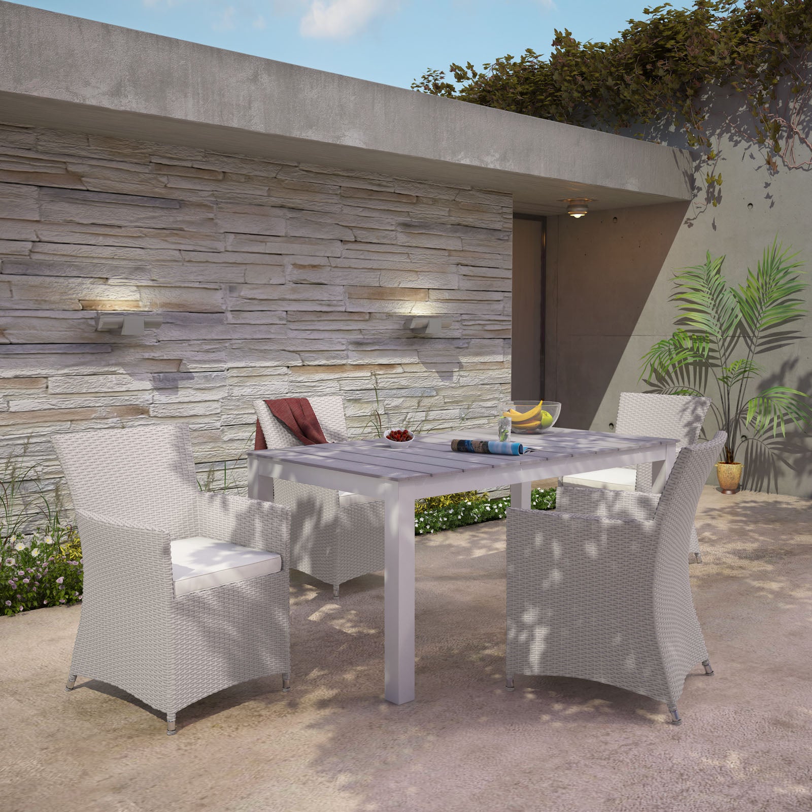 Modway Outdoor Dining Sets - Junction 5 Piece Outdoor Patio Dining Set Gray White