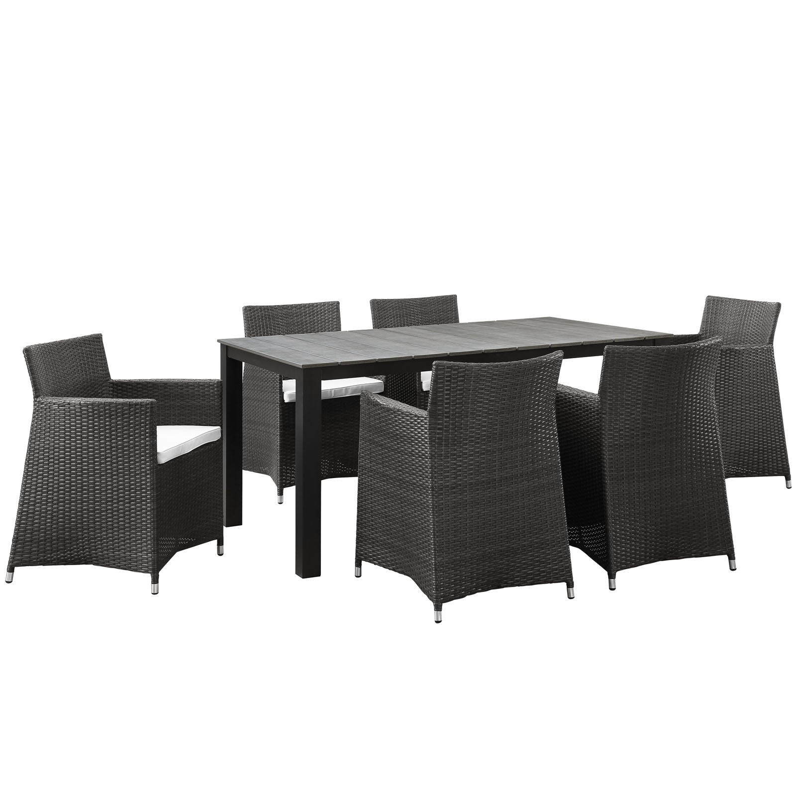 Modway Outdoor Dining Sets - Junction 7 Piece Outdoor 109"W Patio Dining Set Brown White