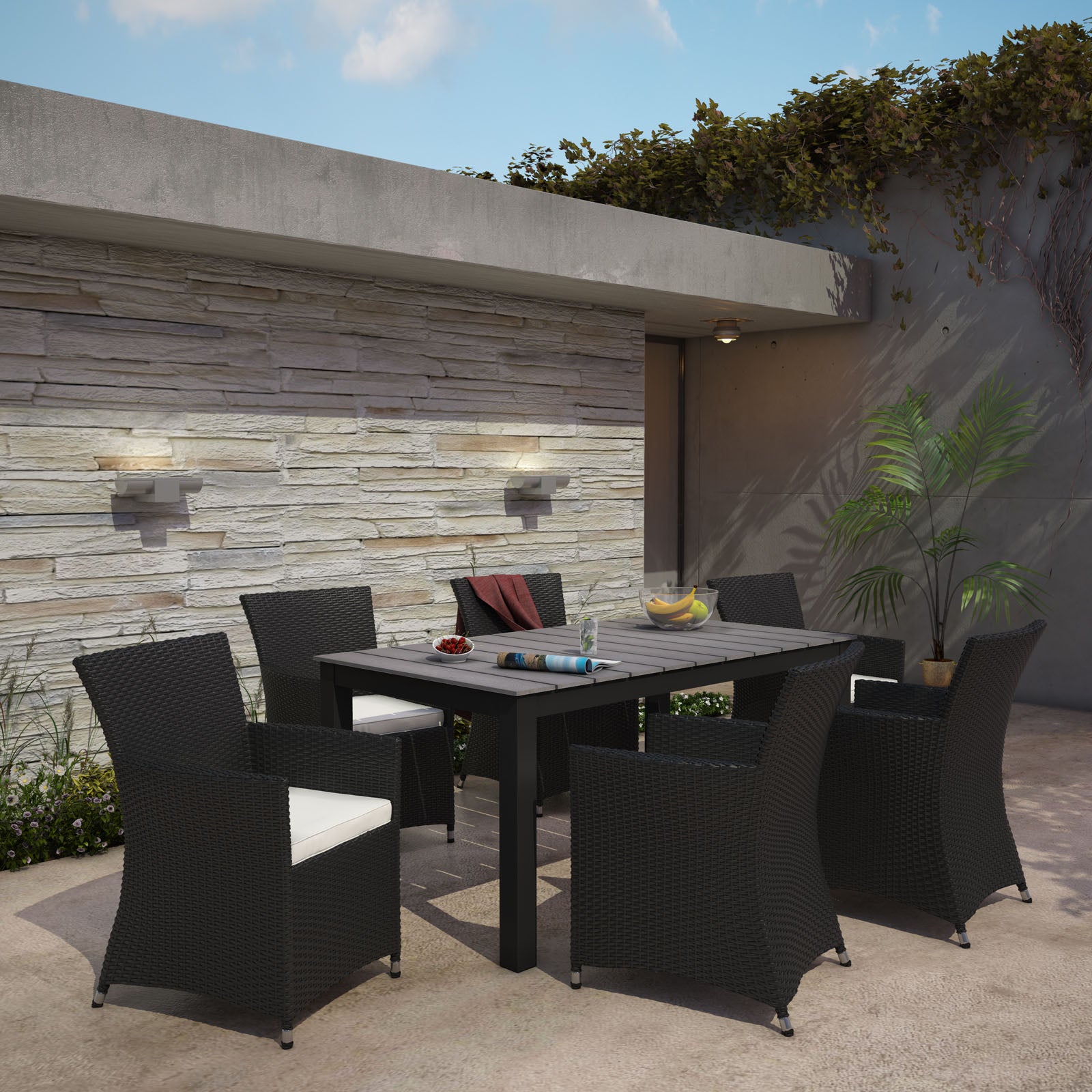 Modway Outdoor Dining Sets - Junction 7 Piece Outdoor 109"W Patio Dining Set Brown White