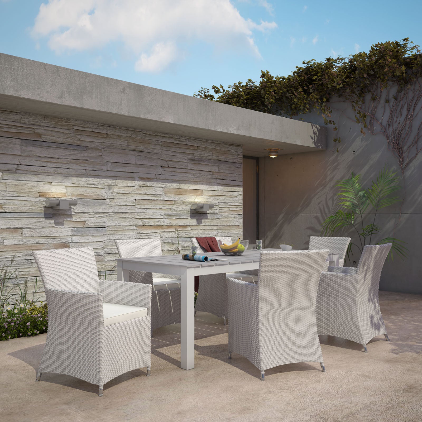 Modway Outdoor Dining Sets - Junction 7 Piece Outdoor Patio Dining Set Gray White