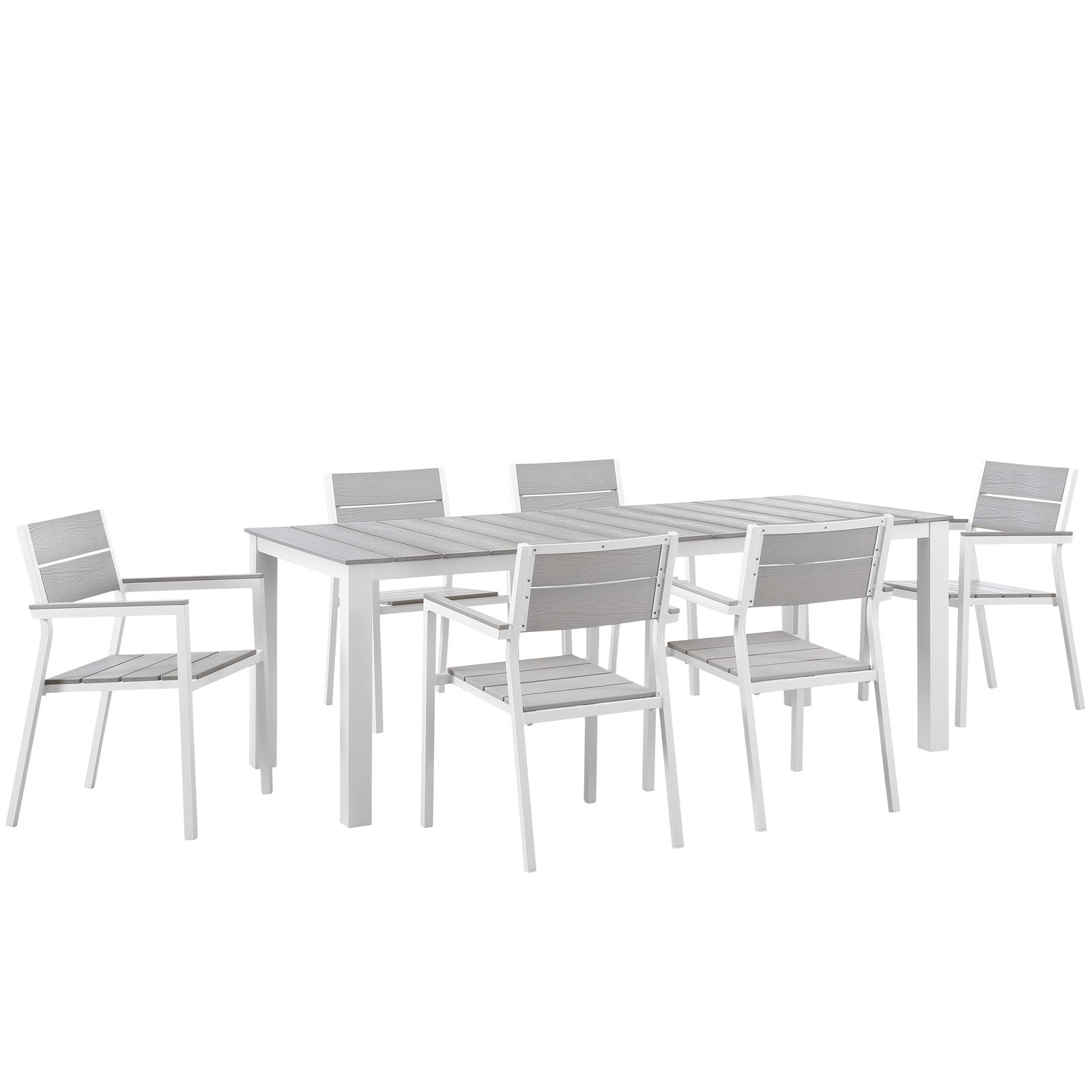 Modway Outdoor Dining Sets - Maine 7 Piece Outdoor Patio Dining Set White Light Gray