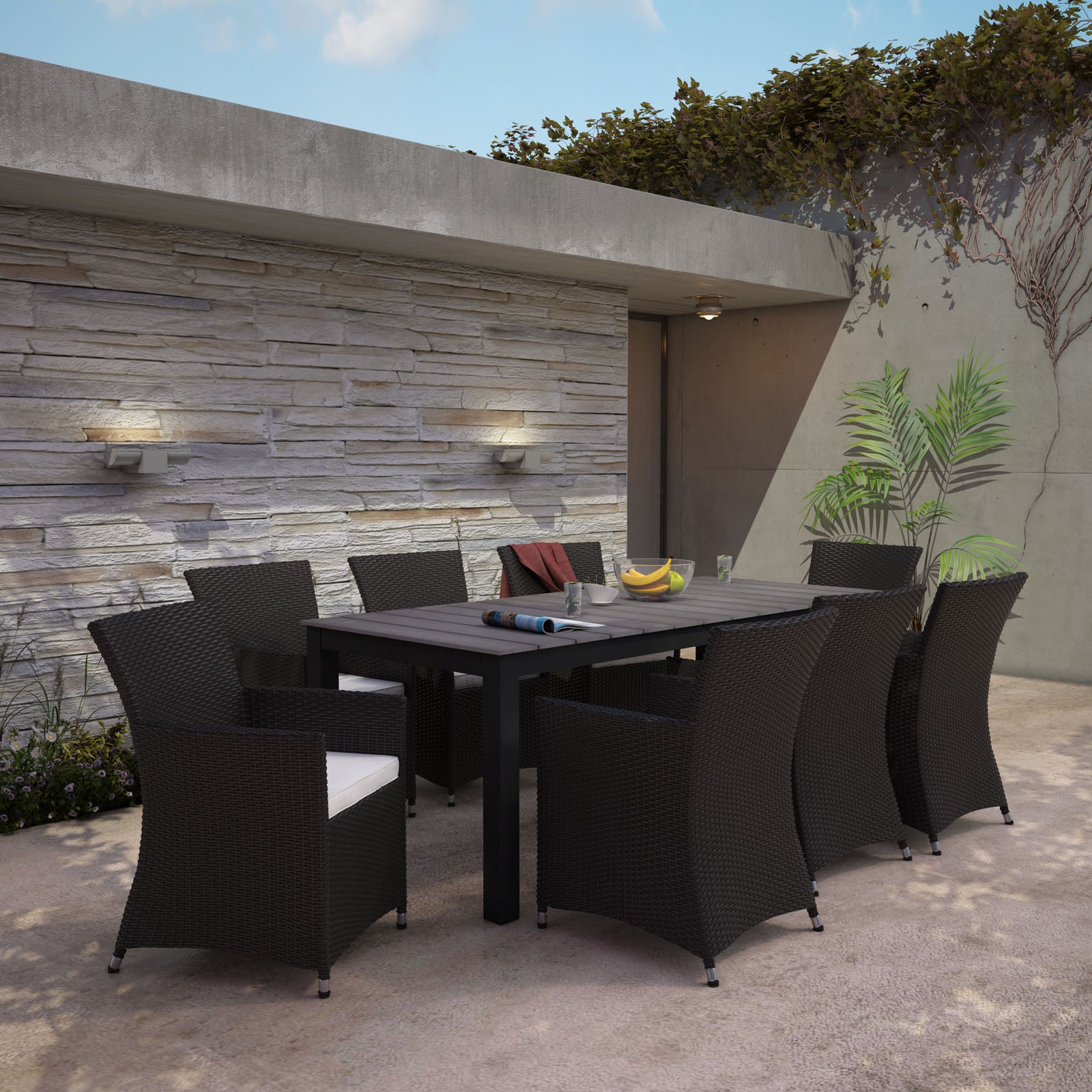 Modway Outdoor Dining Sets - Junction 9 Piece Outdoor Patio Dining Set Brown White