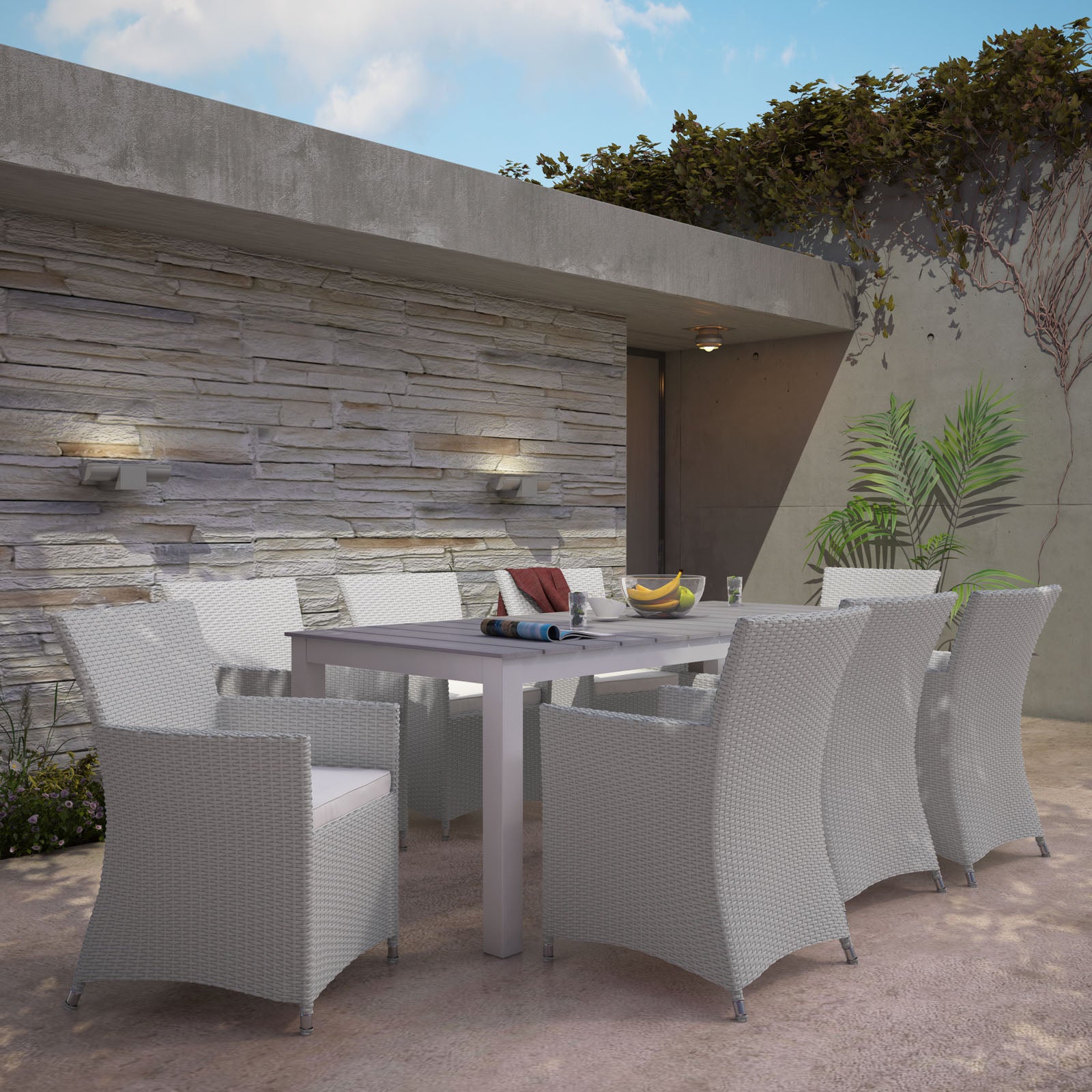 Modway Outdoor Dining Sets - Junction 9 Piece Outdoor Patio Dining Set Gray White