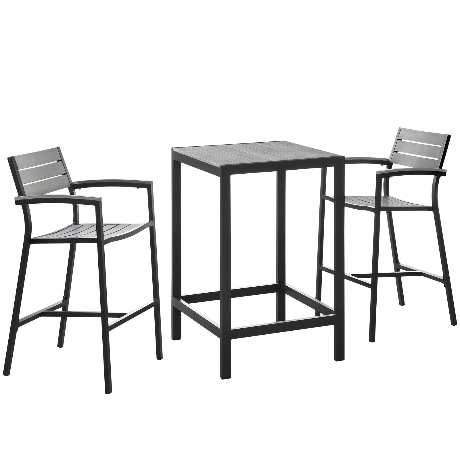 Modway Outdoor Dining Sets - Maine Outdoor Pub Set For 2 Dark Brown & Gray