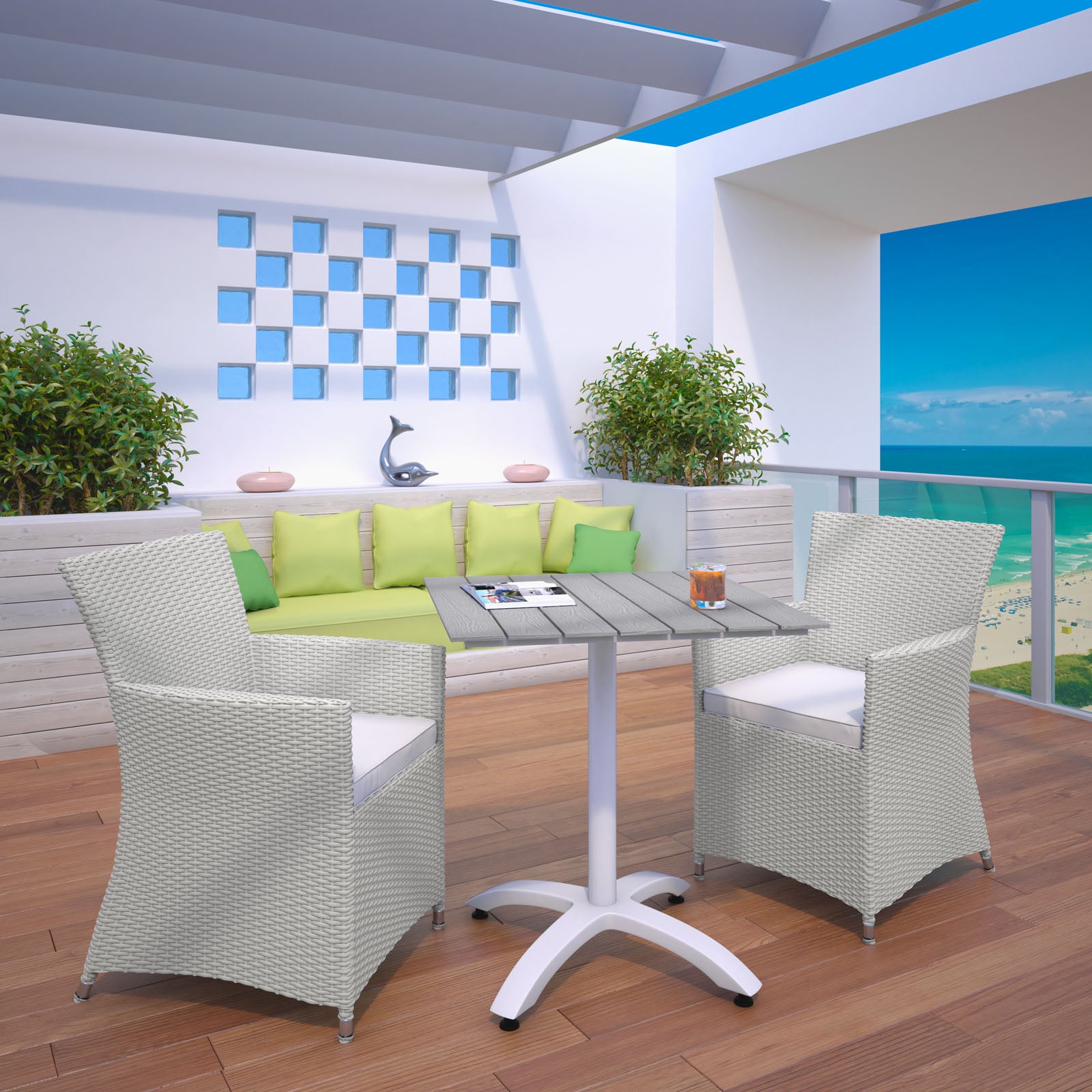 Modway Outdoor Dining Sets - Junction 3 Piece Outdoor Patio Dining Set Gray White
