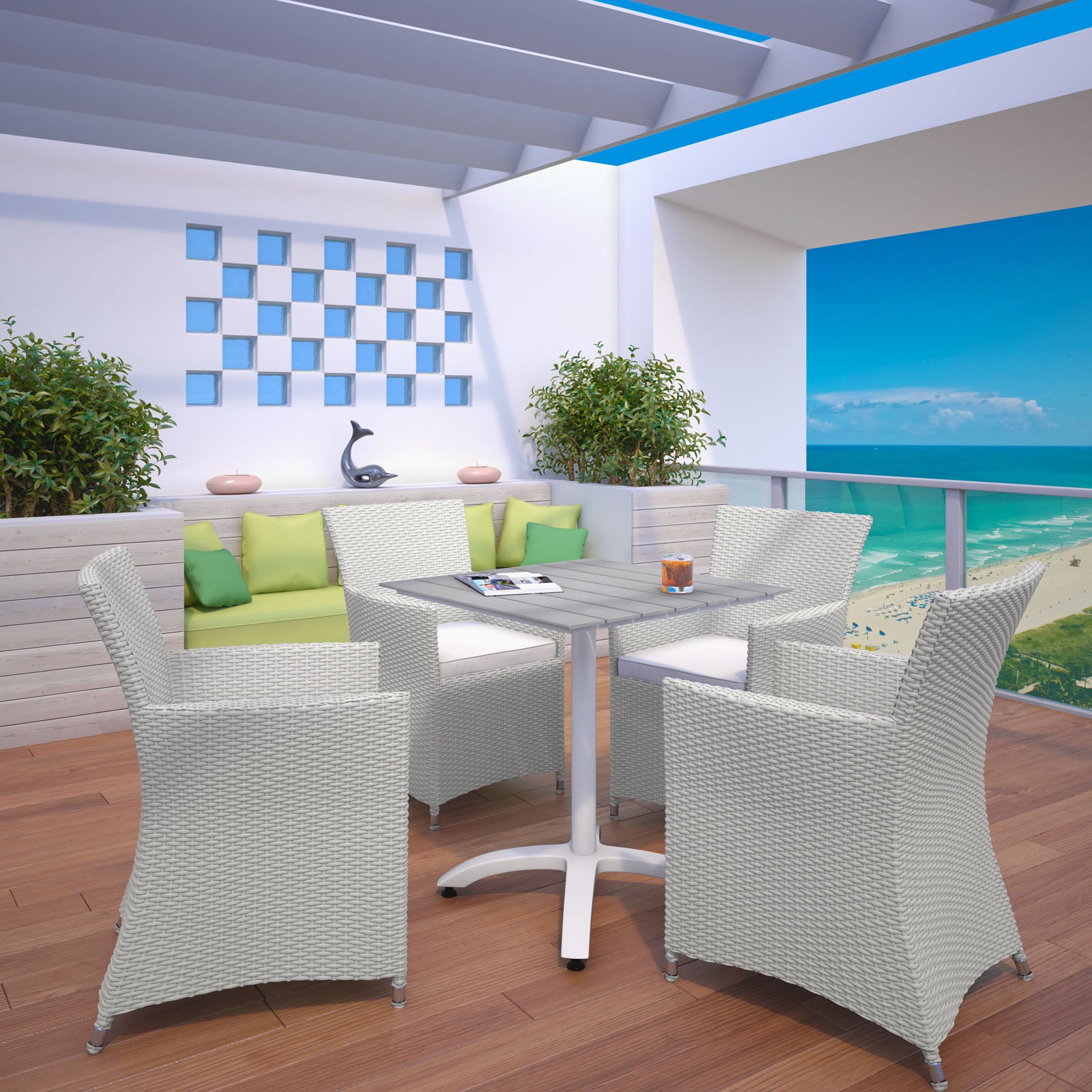 Modway Outdoor Dining Sets - Junction 5 Piece Outdoor 73.5"W Patio Dining Set Gray White