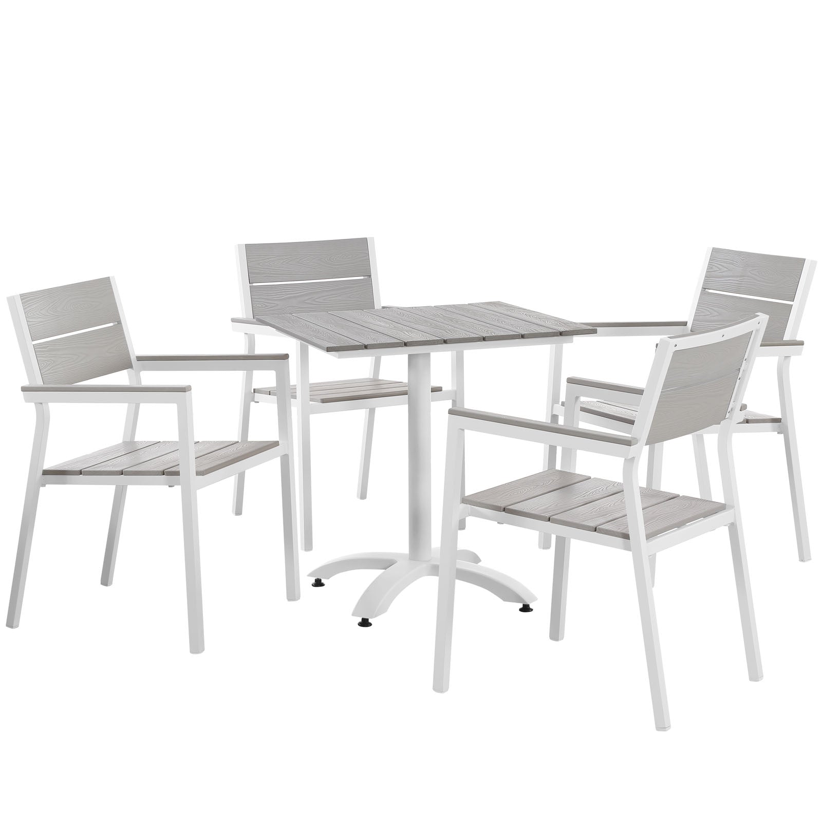 Modway Outdoor Dining Sets - Maine 5 Piece Outdoor Patio Dining Set White Light Gray