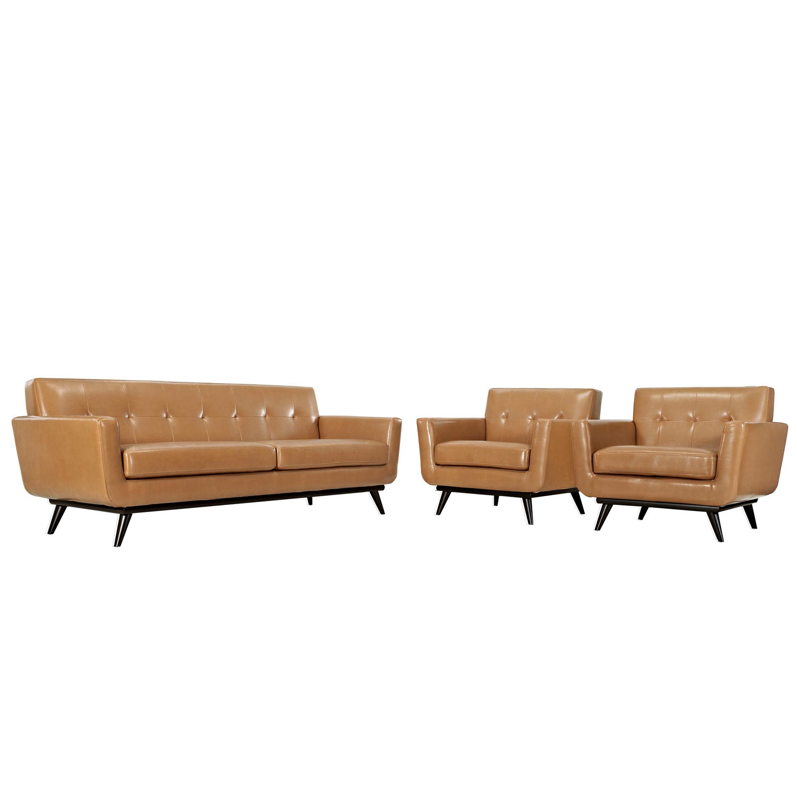 Modway Living Room Sets - Engage 3 Piece Leather Living Room Set Tan