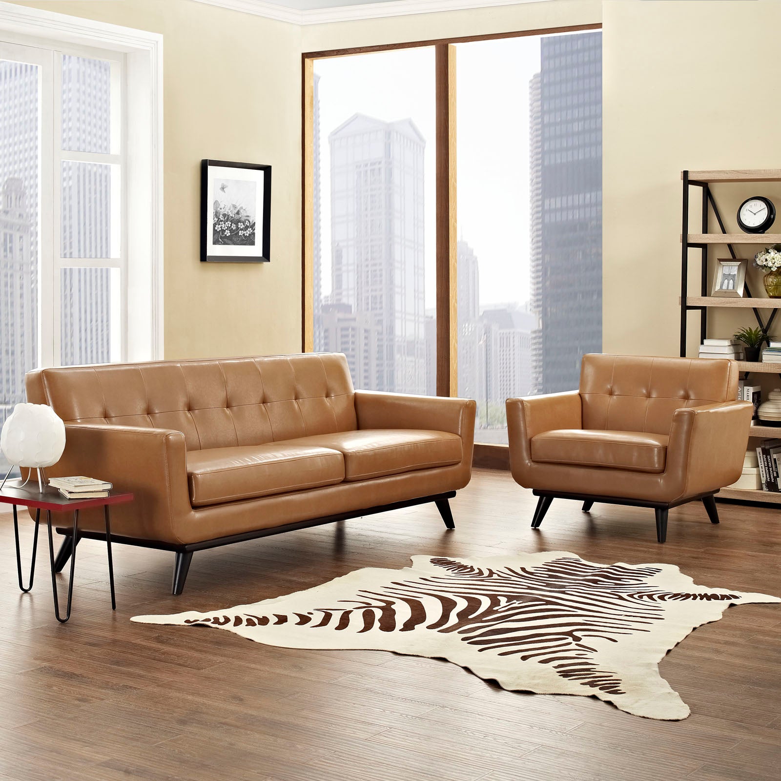 Modway Living Room Sets - Engage 2 Piece Leather Living Room Set Tan