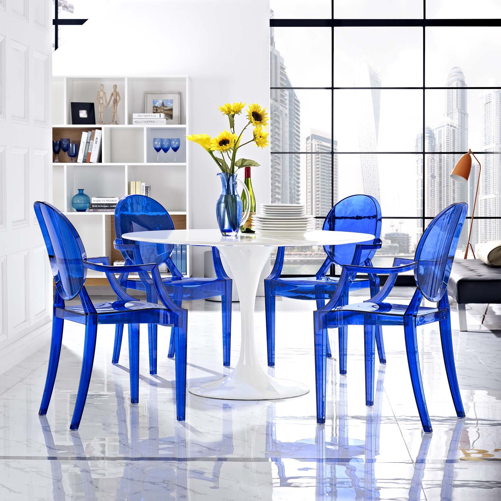 Modway Dining Chairs - Casper Dining Armchairs Set of 4 Blue