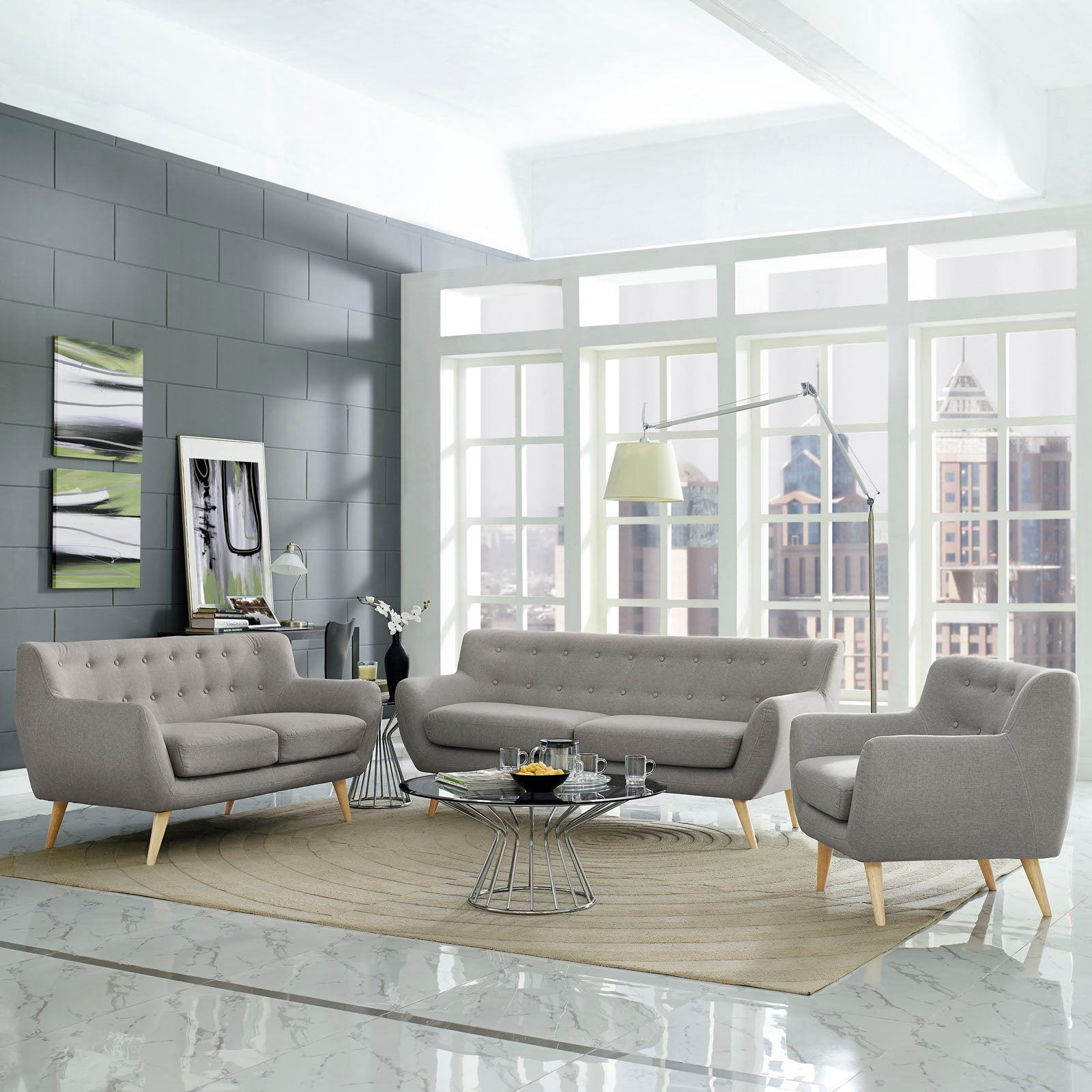 Modway Living Room Sets - Remark 3 Piece Living Room Set Light Gray