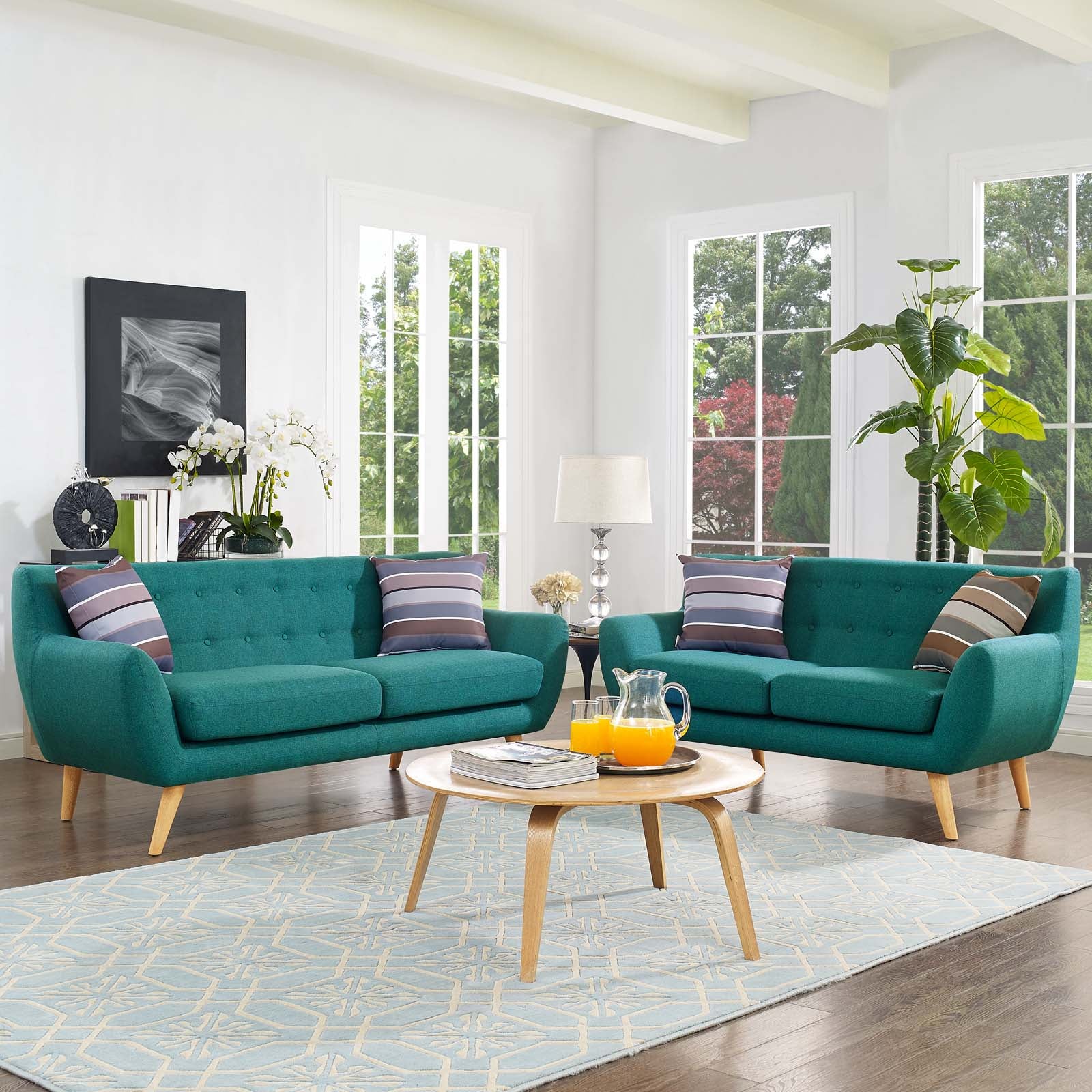 Modway Living Room Sets - 135.5" Remark 2 Piece Living Room Set Teal
