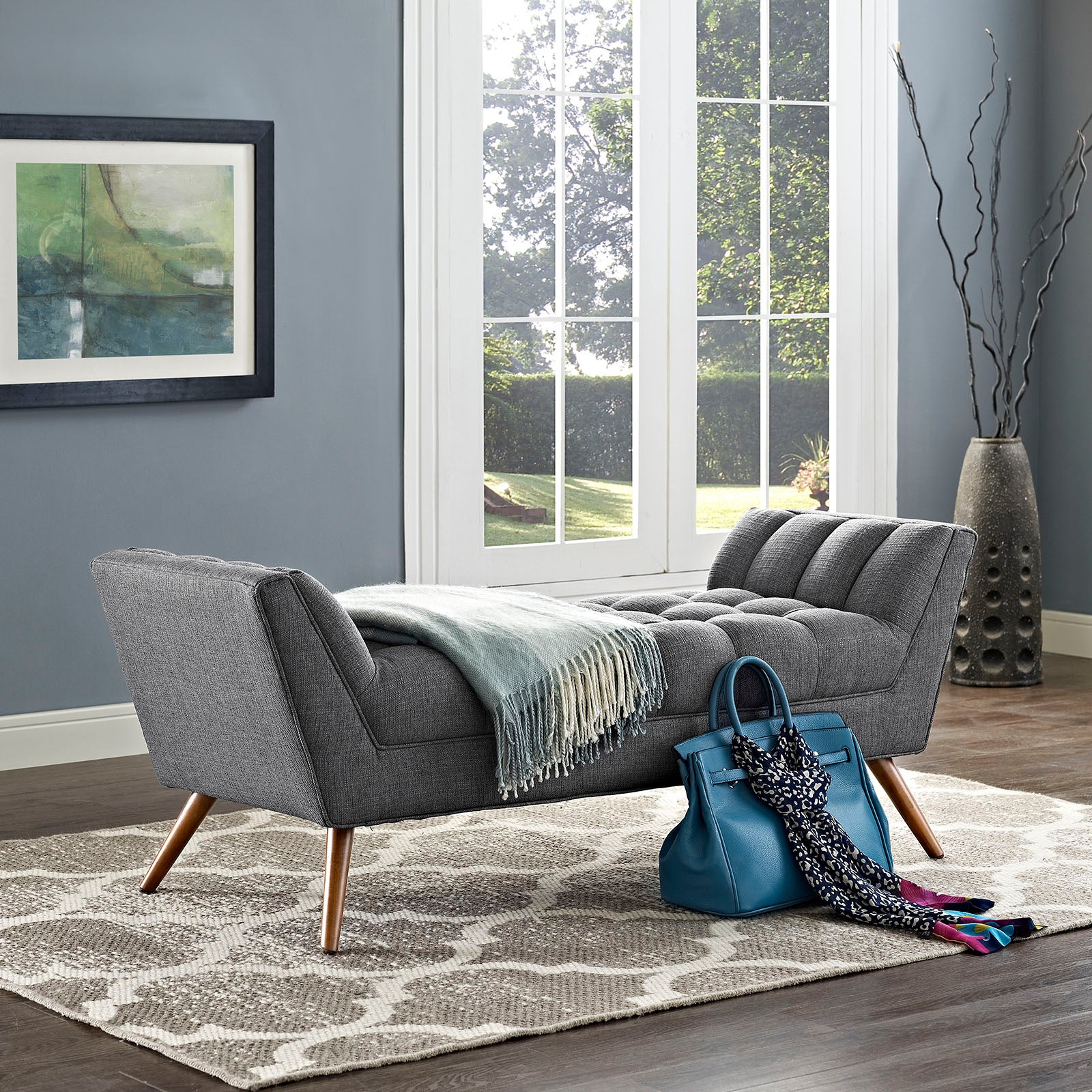 Modway Benches - Response Medium Upholstered Fabric Bench Gray